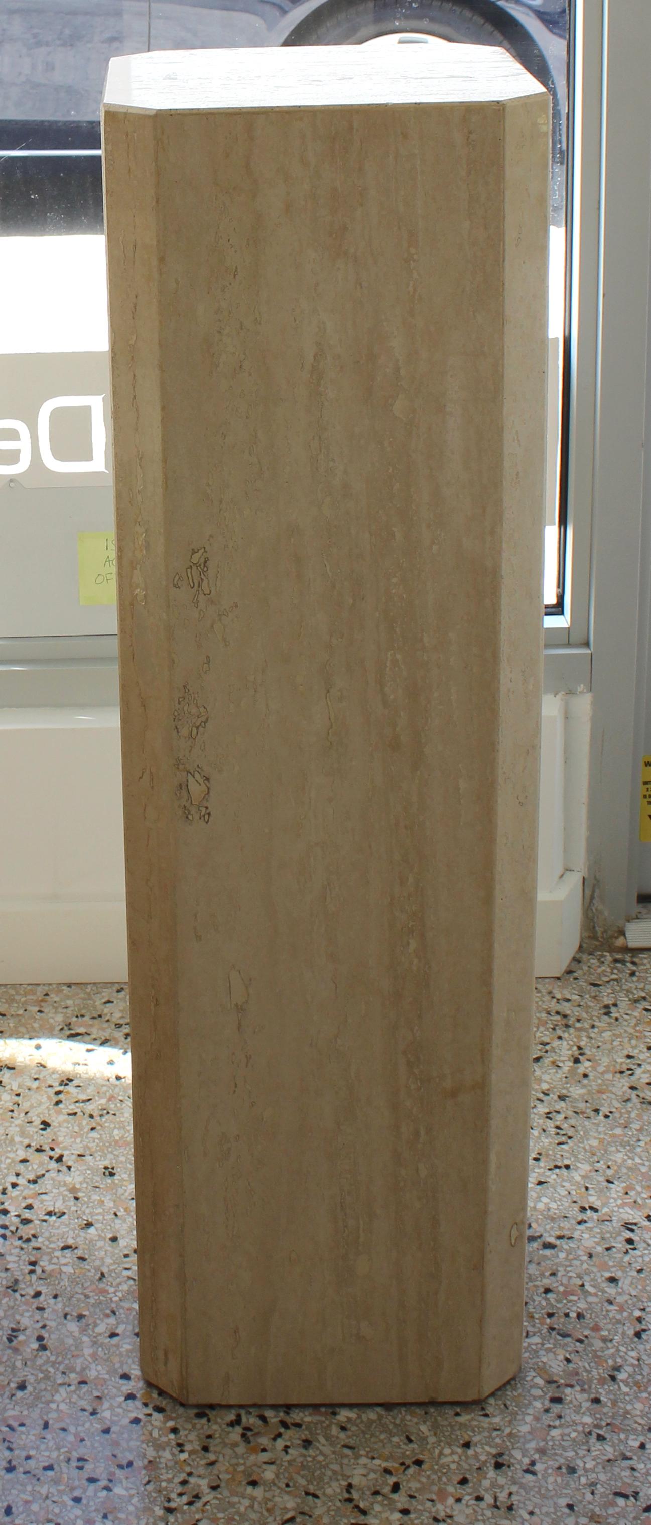 Travertine Pedestal with Chamfered Corners In Good Condition In West Palm Beach, FL