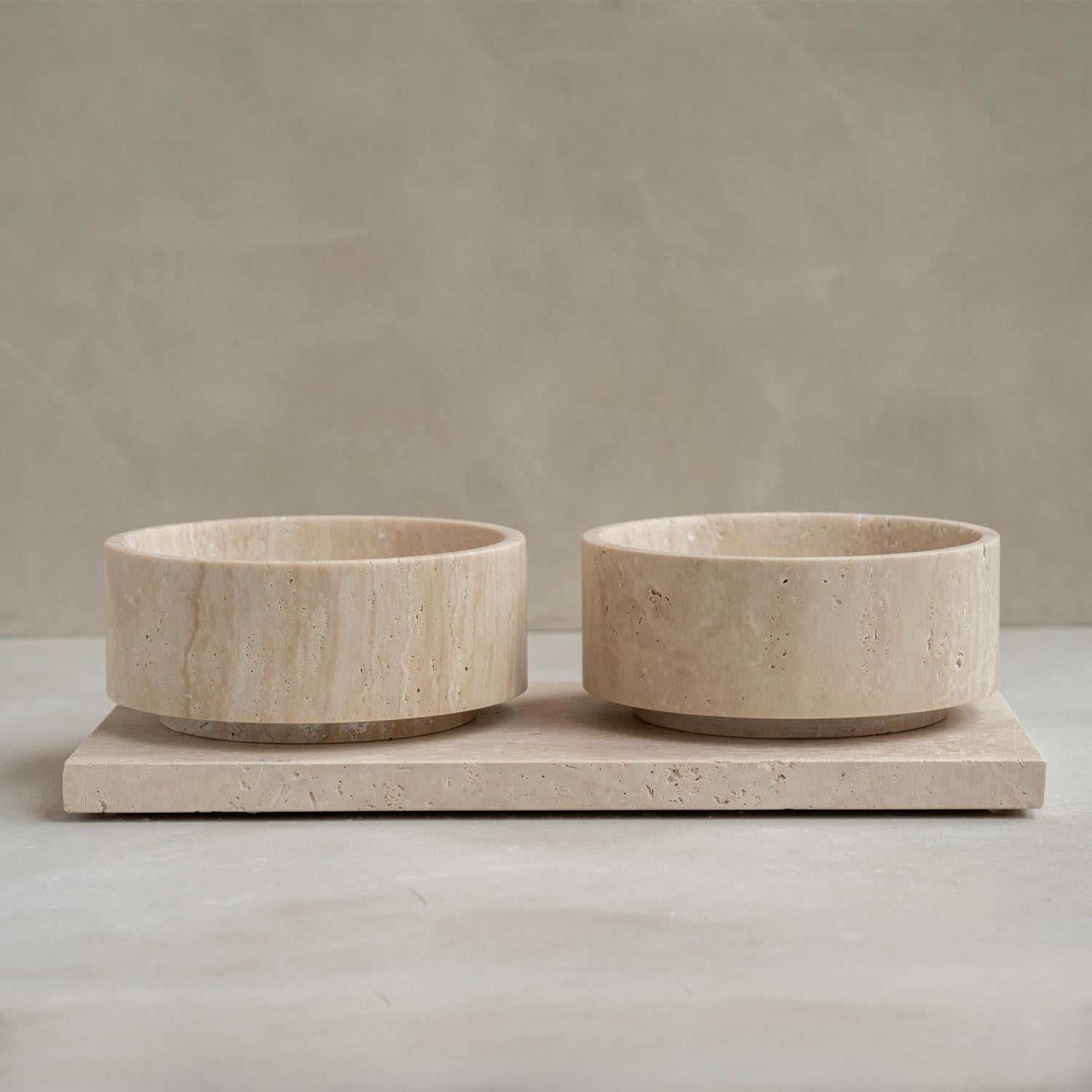 Modern Travertine Pet Bowl Set Rectangle For Sale