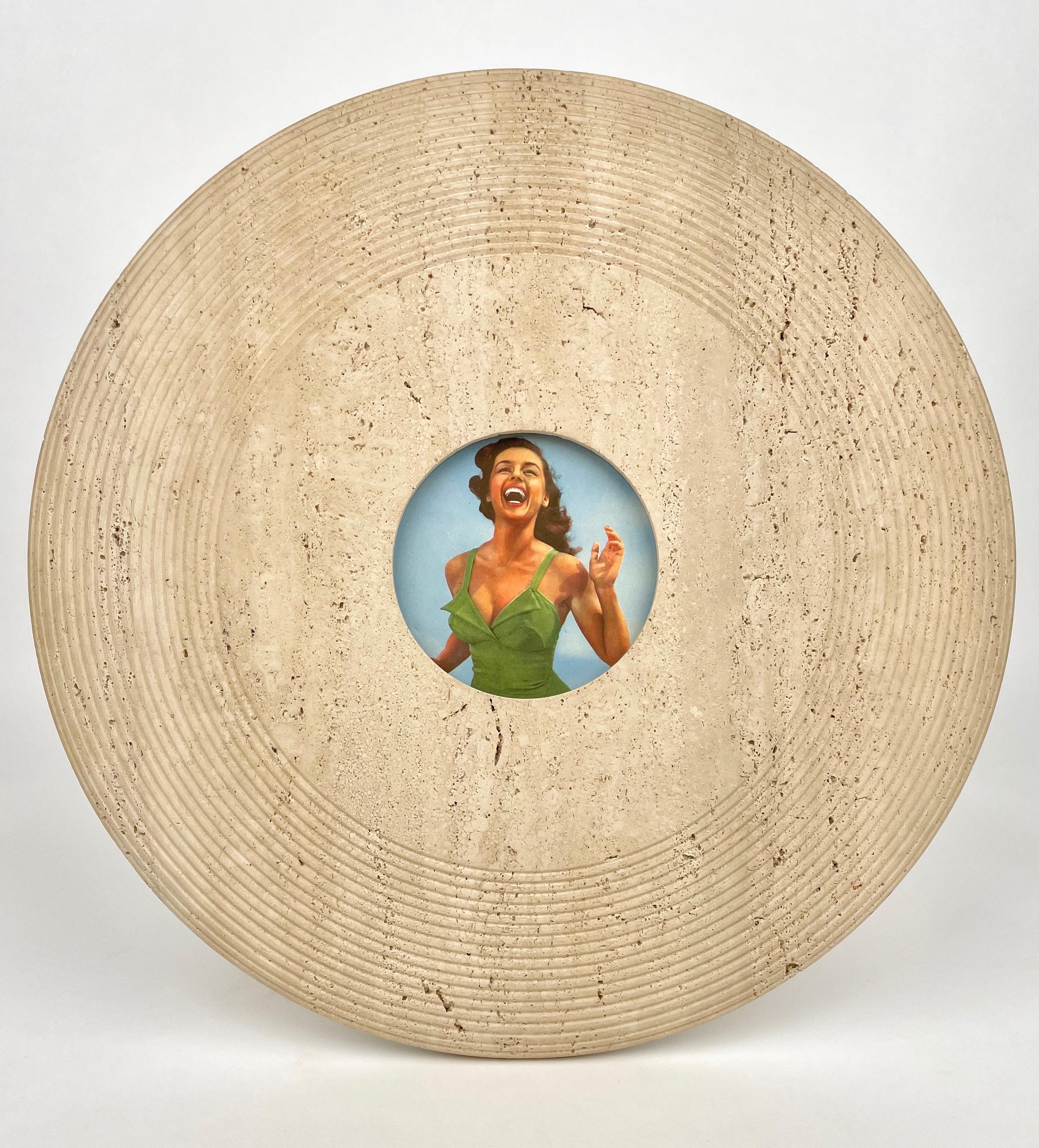 Big picture frame in travertine , glass and wood attributed to Egidio Di Rosa & Pier Alessandro Giusti.

Made in Italy 1970s.

Picture diameter 10.5 cm.