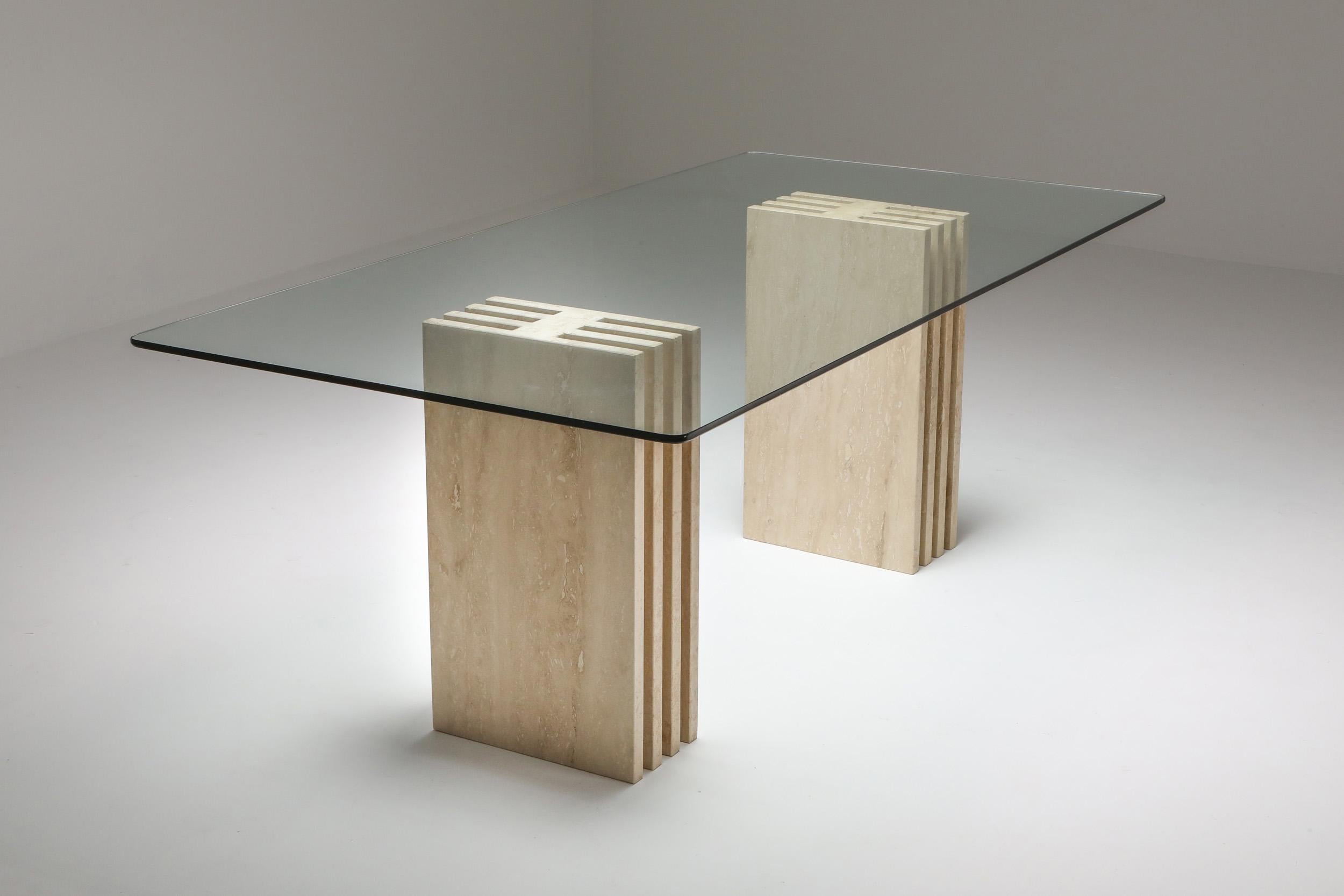 Post-Modern Travertine Postmodern Dining Table in the Style of Scarpa