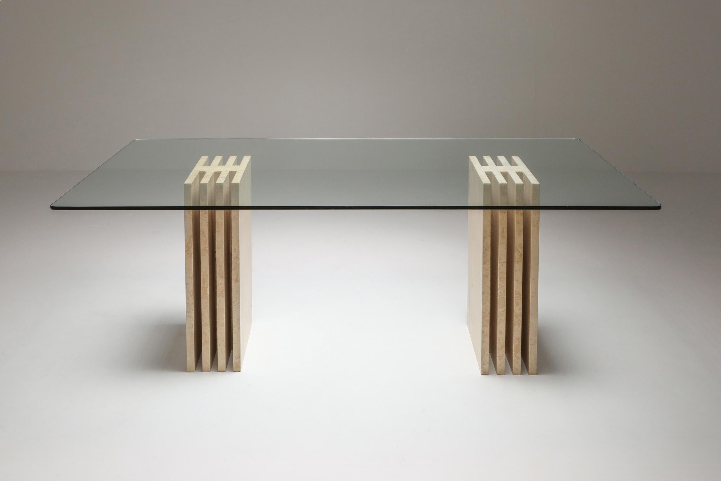 Italian Travertine Postmodern Dining Table in the Style of Scarpa