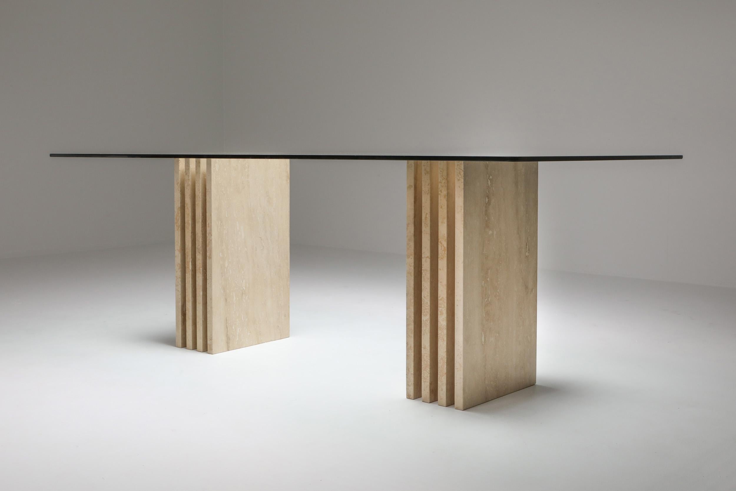 Travertine Postmodern Dining Table in the Style of Scarpa In Excellent Condition In Antwerp, BE