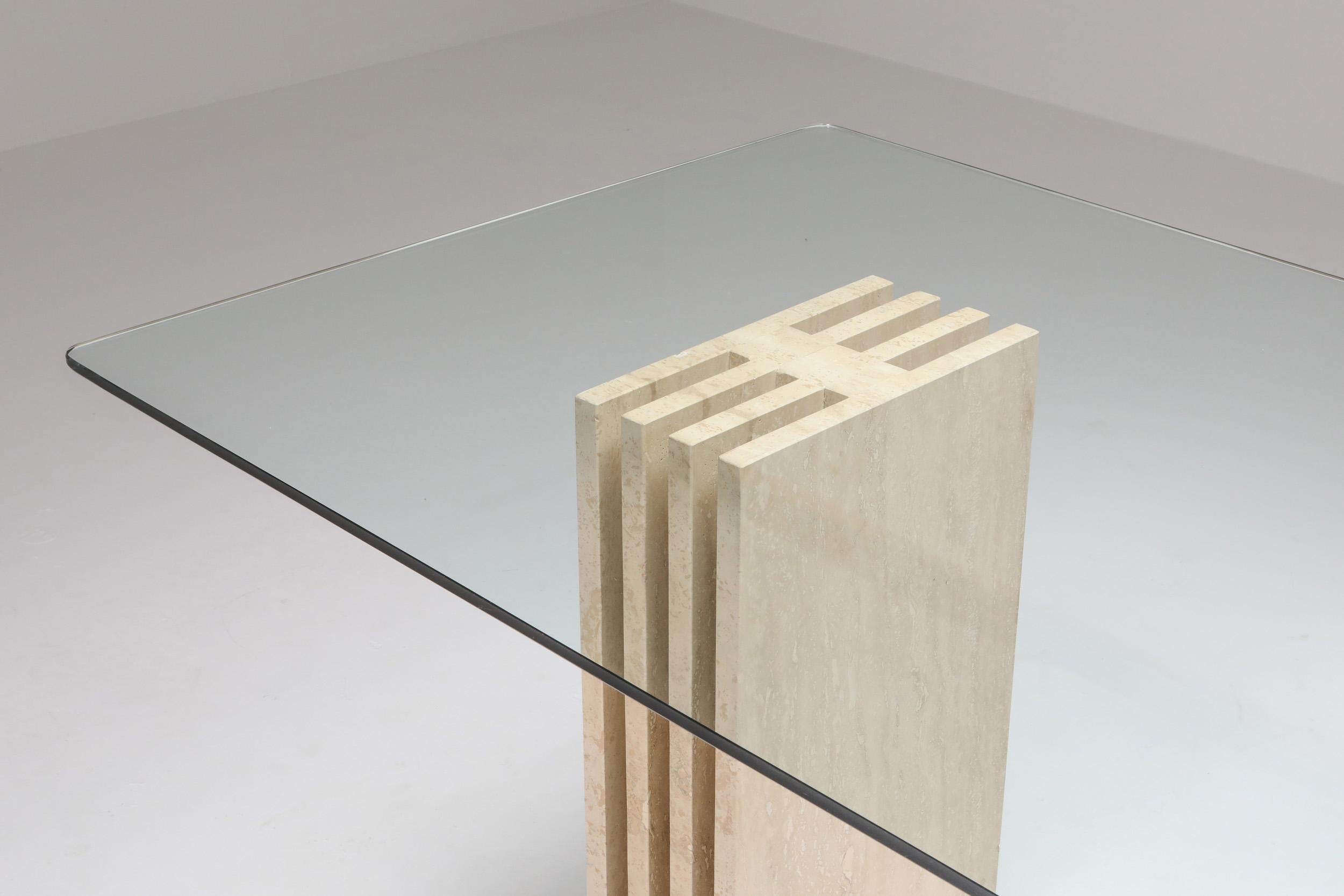 Late 20th Century Travertine Postmodern Dining Table in the Style of Scarpa
