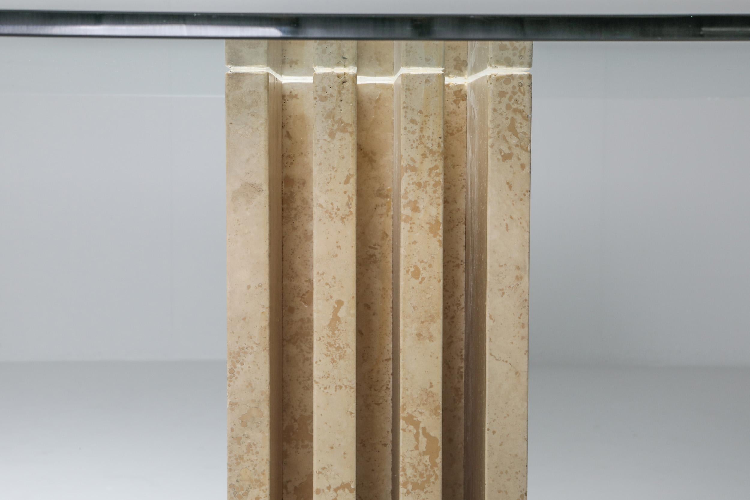 Glass Travertine Postmodern Dining Table in the Style of Scarpa