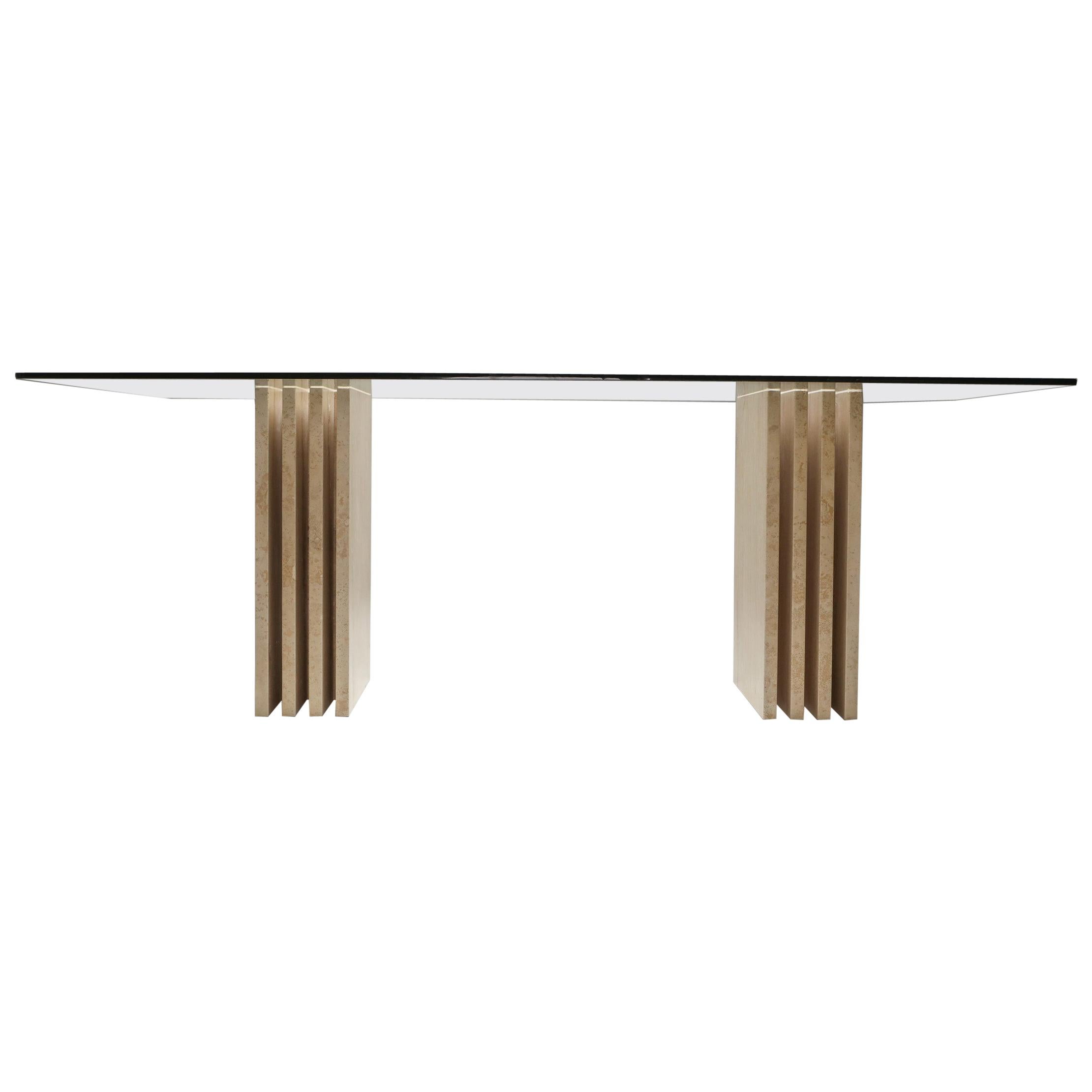 Travertine Postmodern Dining Table in the Style of Scarpa