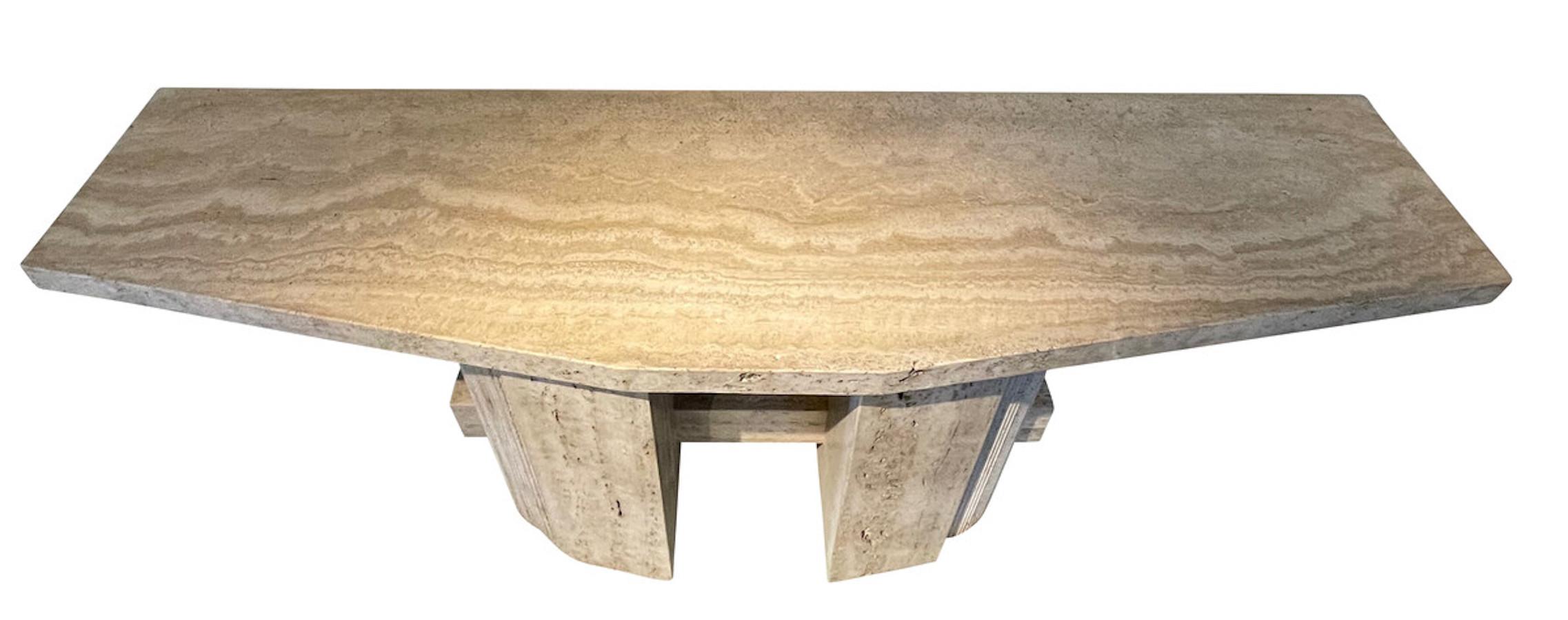 Spanish Travertine Reeded Column Console, Spain, 1970s For Sale