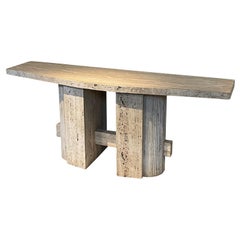 Vintage Travertine Reeded Column Console, Spain, 1970s
