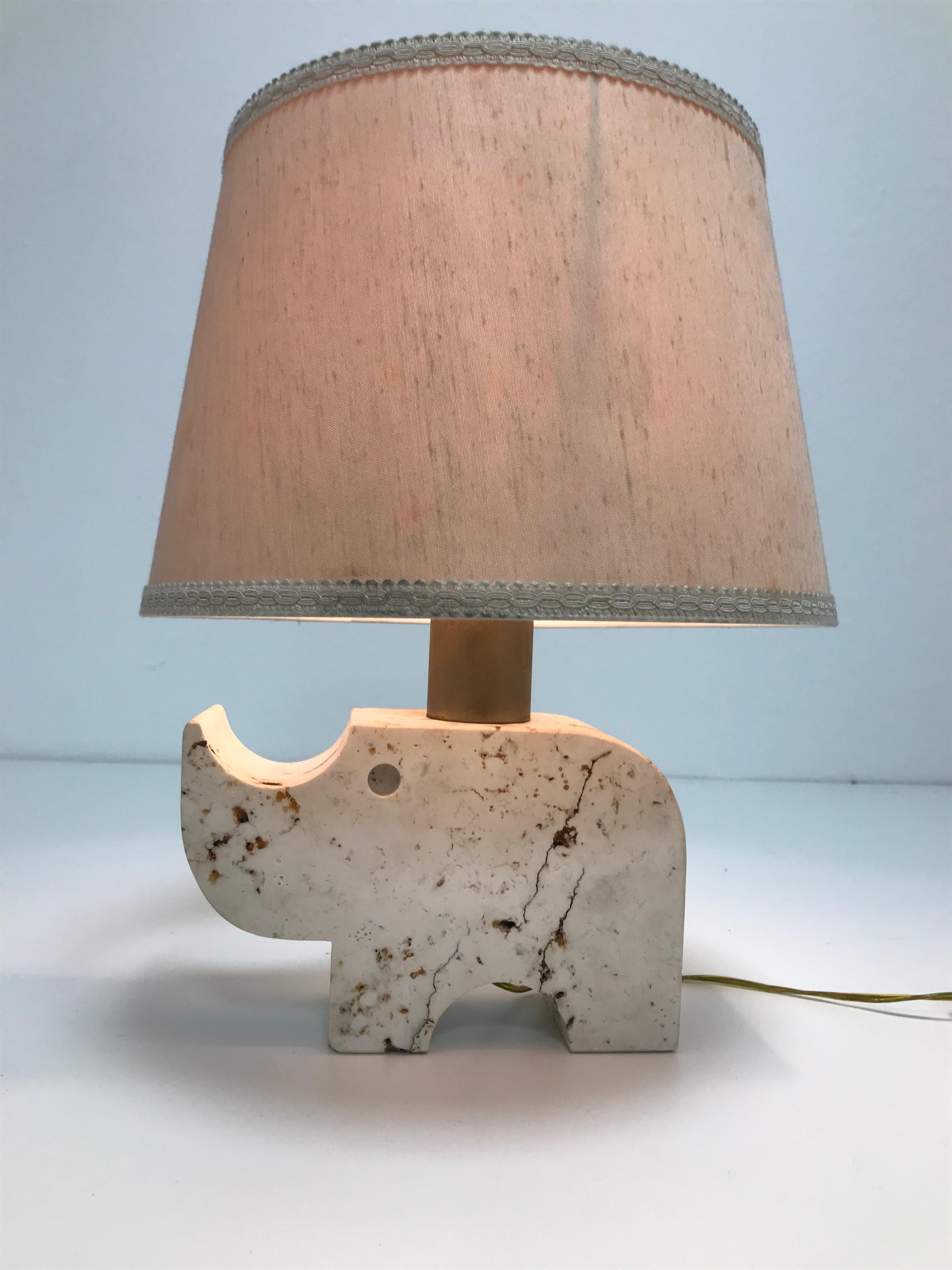Mid-Century Modern Travertine Rhinoceros Table Lamp by Fratelli Manelli, Italy, 1970s, Marble Light