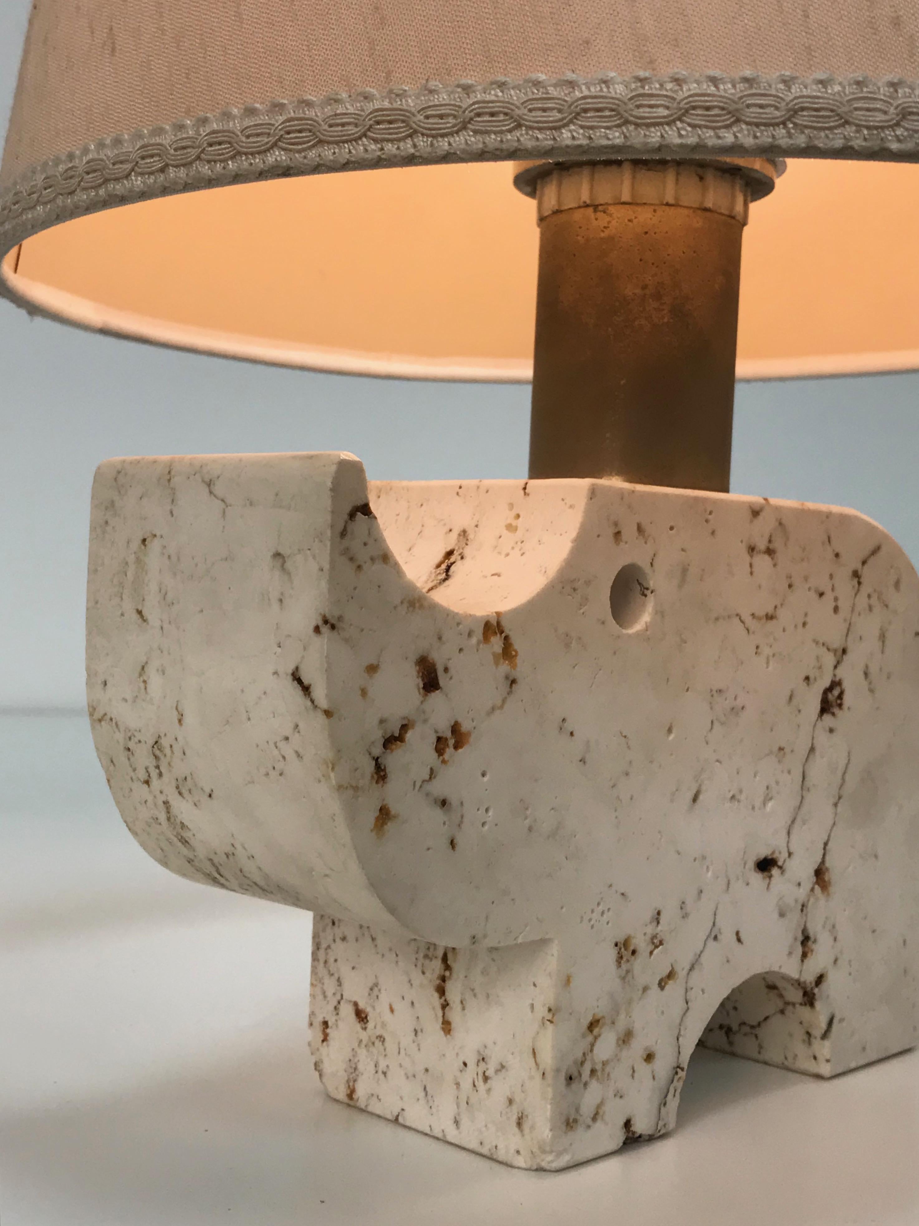 Mid-Century Modern Travertine Rhinoceros Table Lamp by Fratelli Manelli, Italy, 1970s, Marble Light