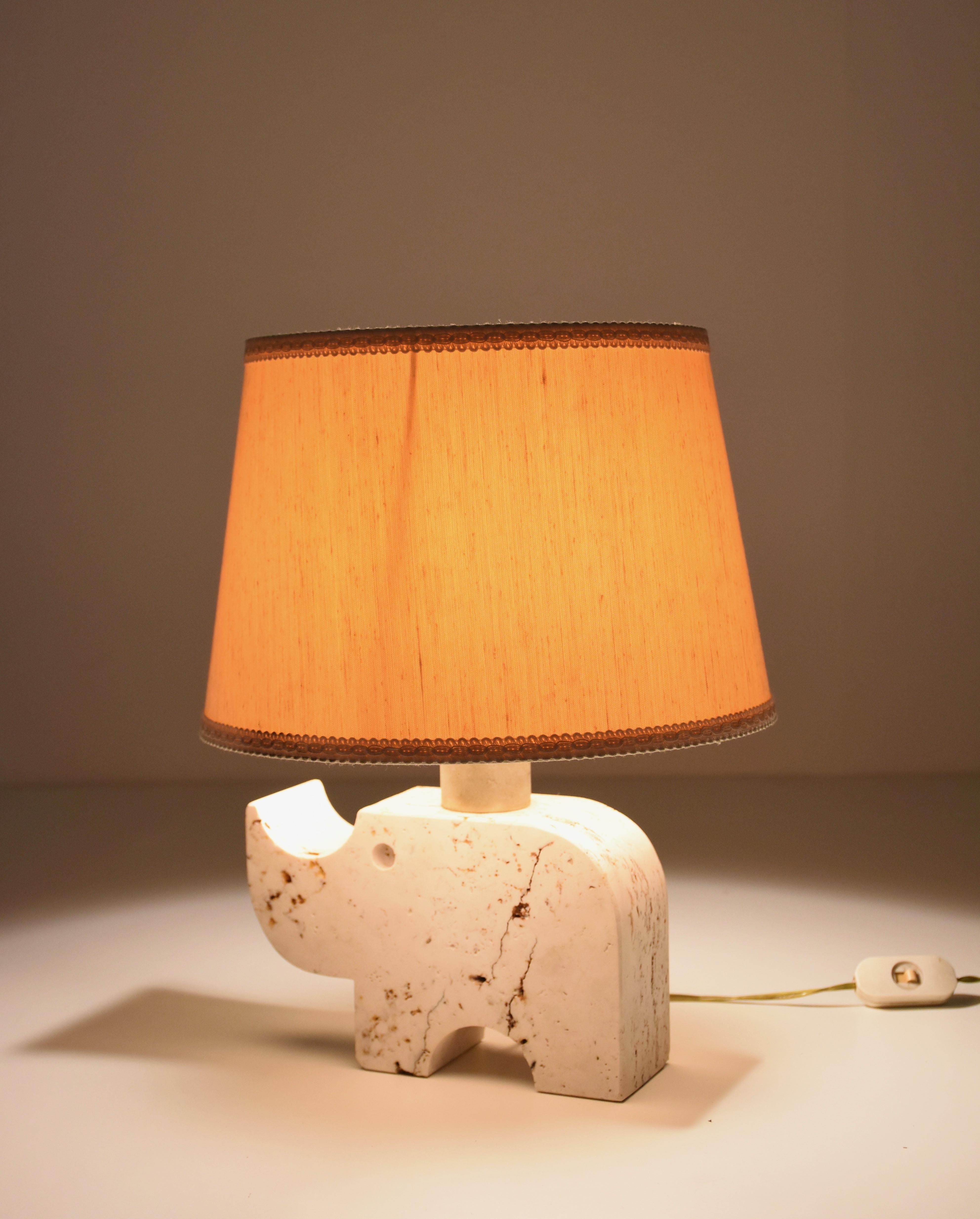Travertine Rhinoceros Table Lamp by Fratelli Manelli, Italy, 1970s, Marble Light In Good Condition In Roma, IT