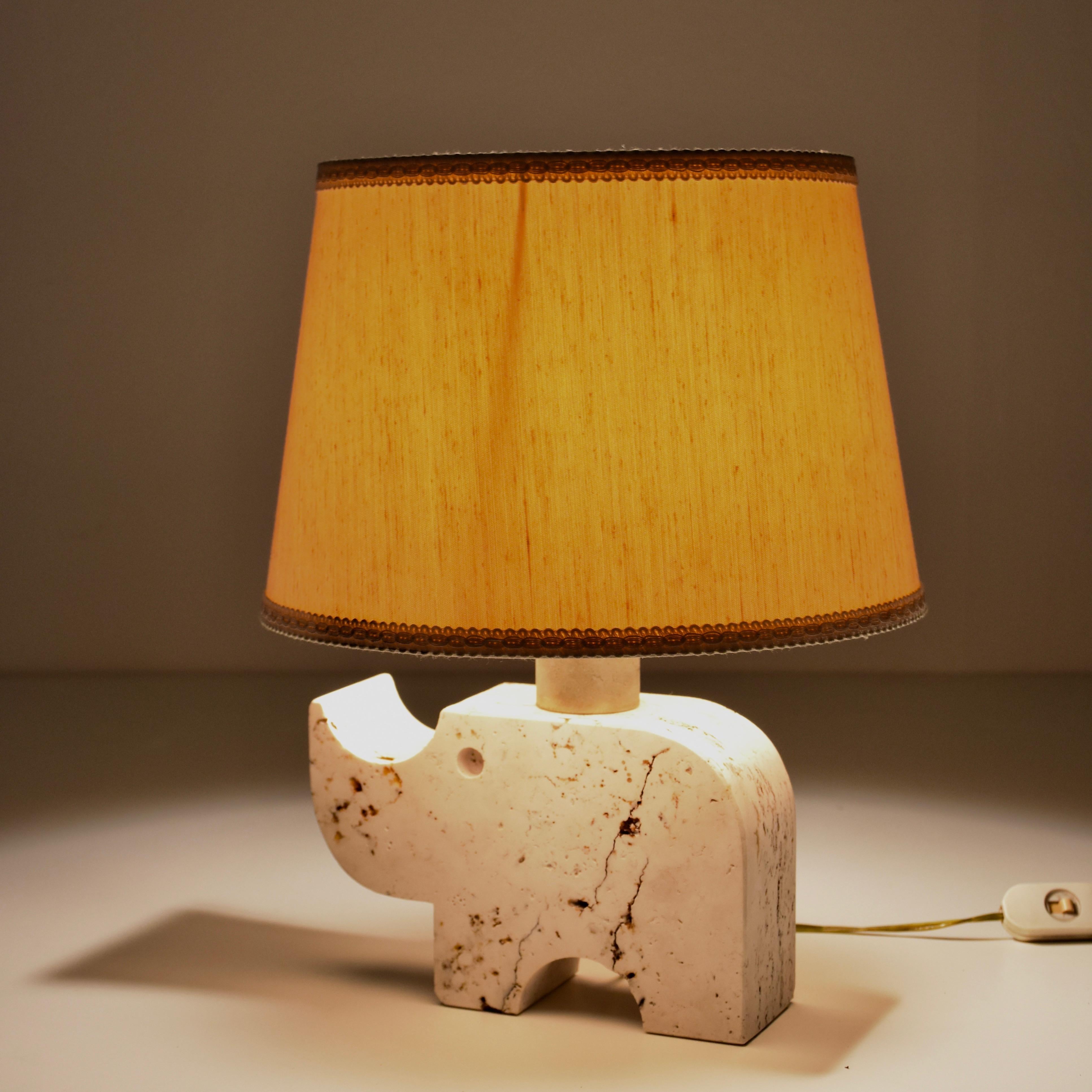 Late 20th Century Travertine Rhinoceros Table Lamp by Fratelli Manelli, Italy, 1970s, Marble Light