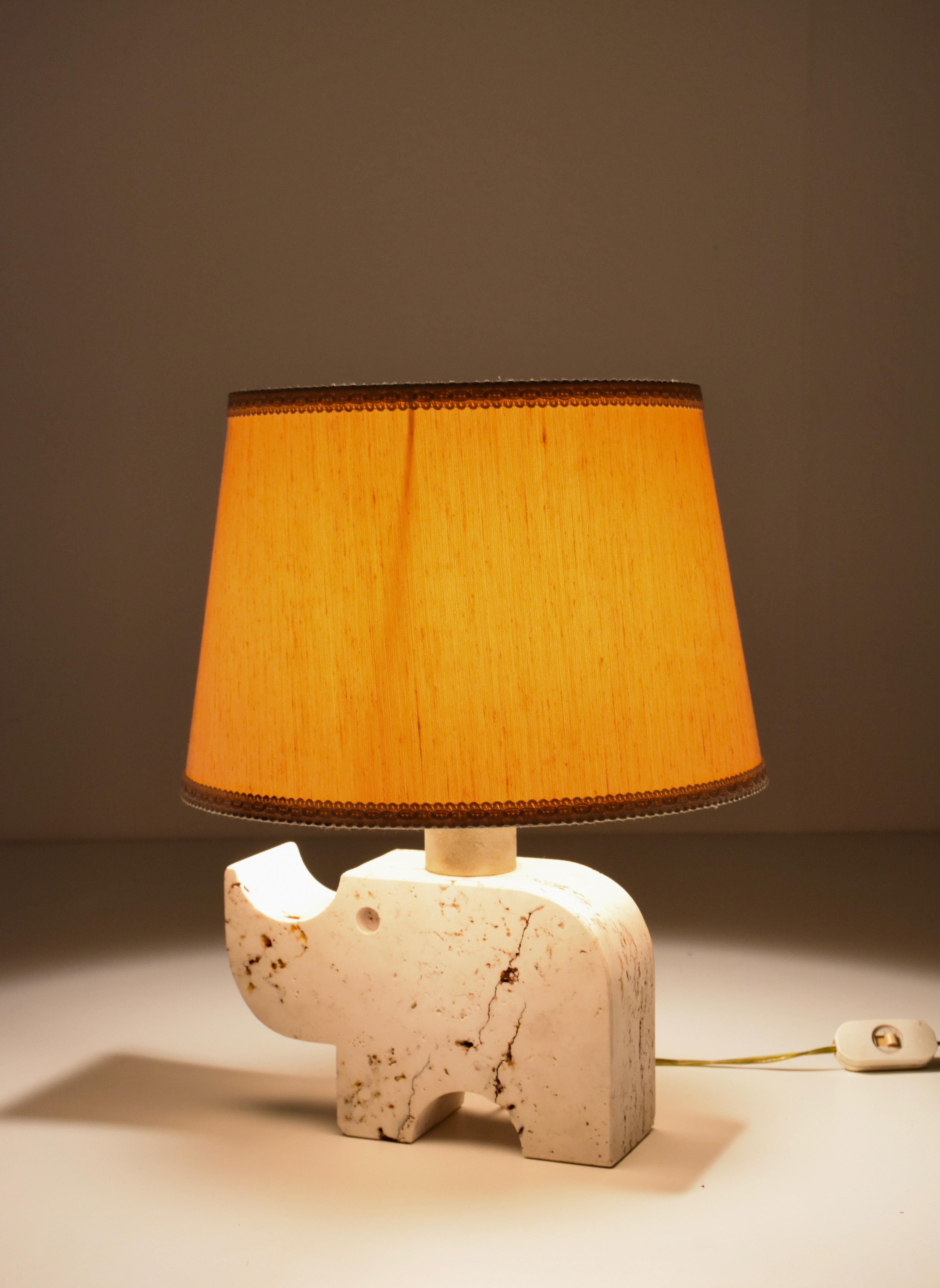 Travertine Rhinoceros Table Lamp by Fratelli Manelli, Italy, 1970s, Marble Light 1
