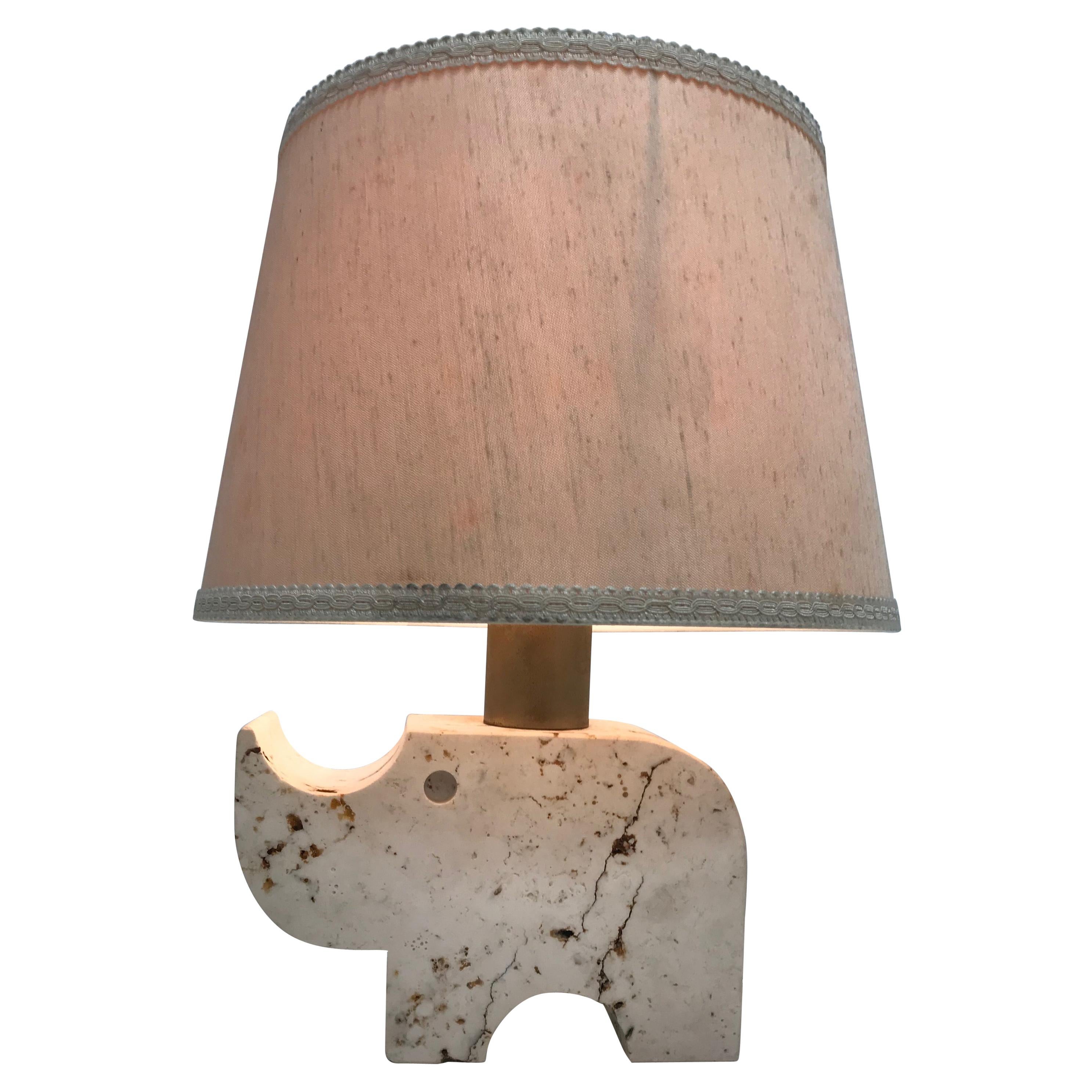 Travertine Rhinoceros Table Lamp by Fratelli Manelli, Italy, 1970s, Marble Light