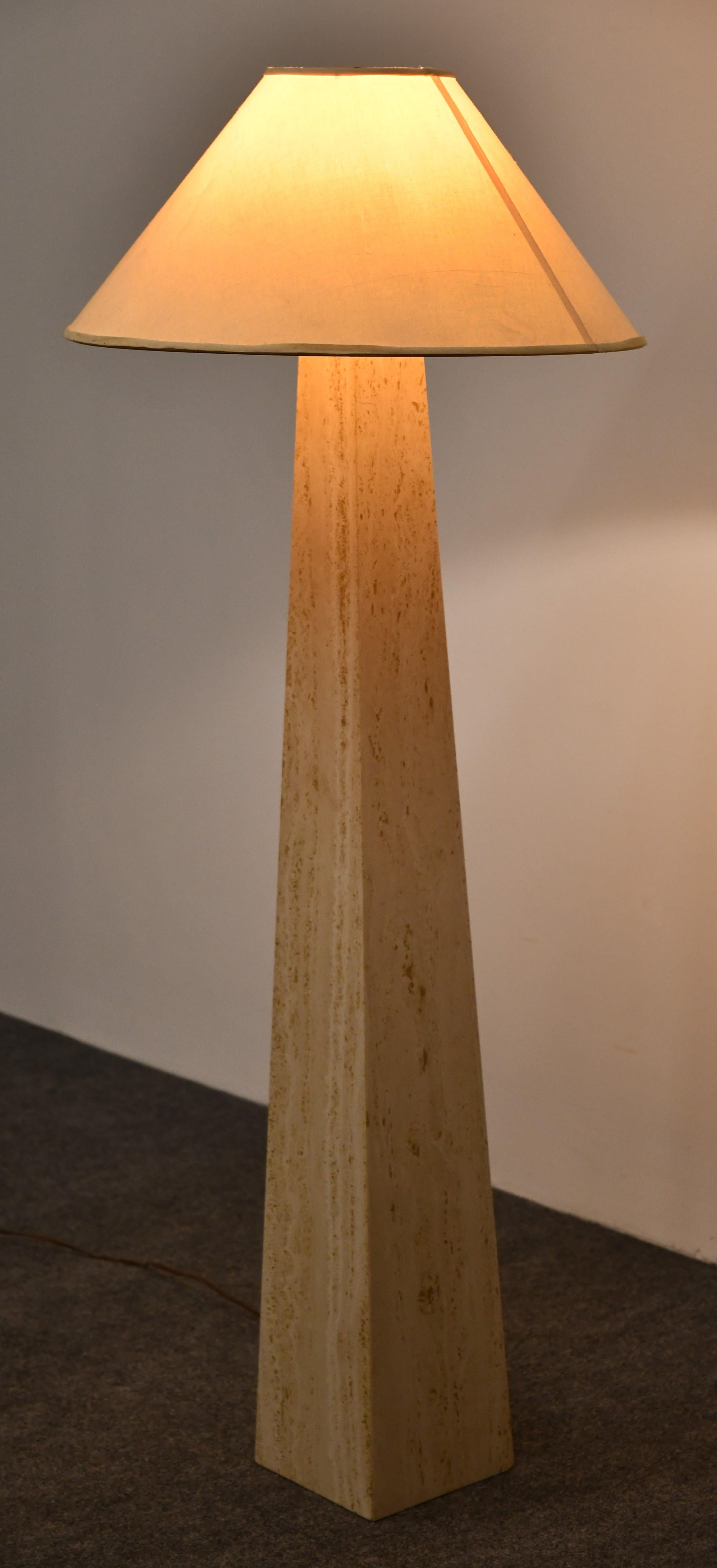 Mid-Century Modern Travertine Roche Bobois Style Obelisk Floor Lamp, 1980s