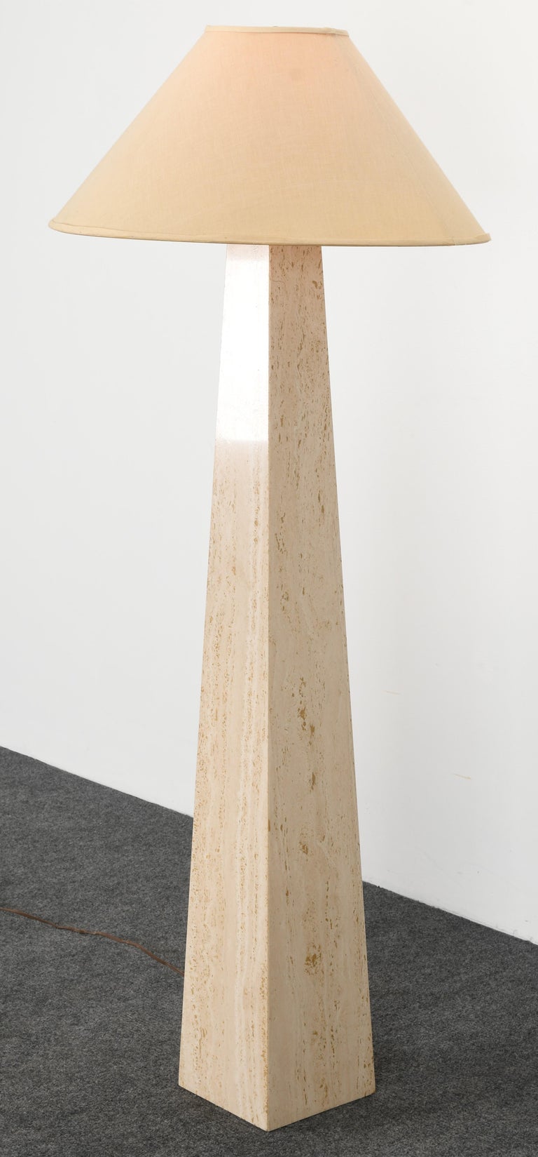 Travertine Roche Bobois Style Obelisk Floor Lamp