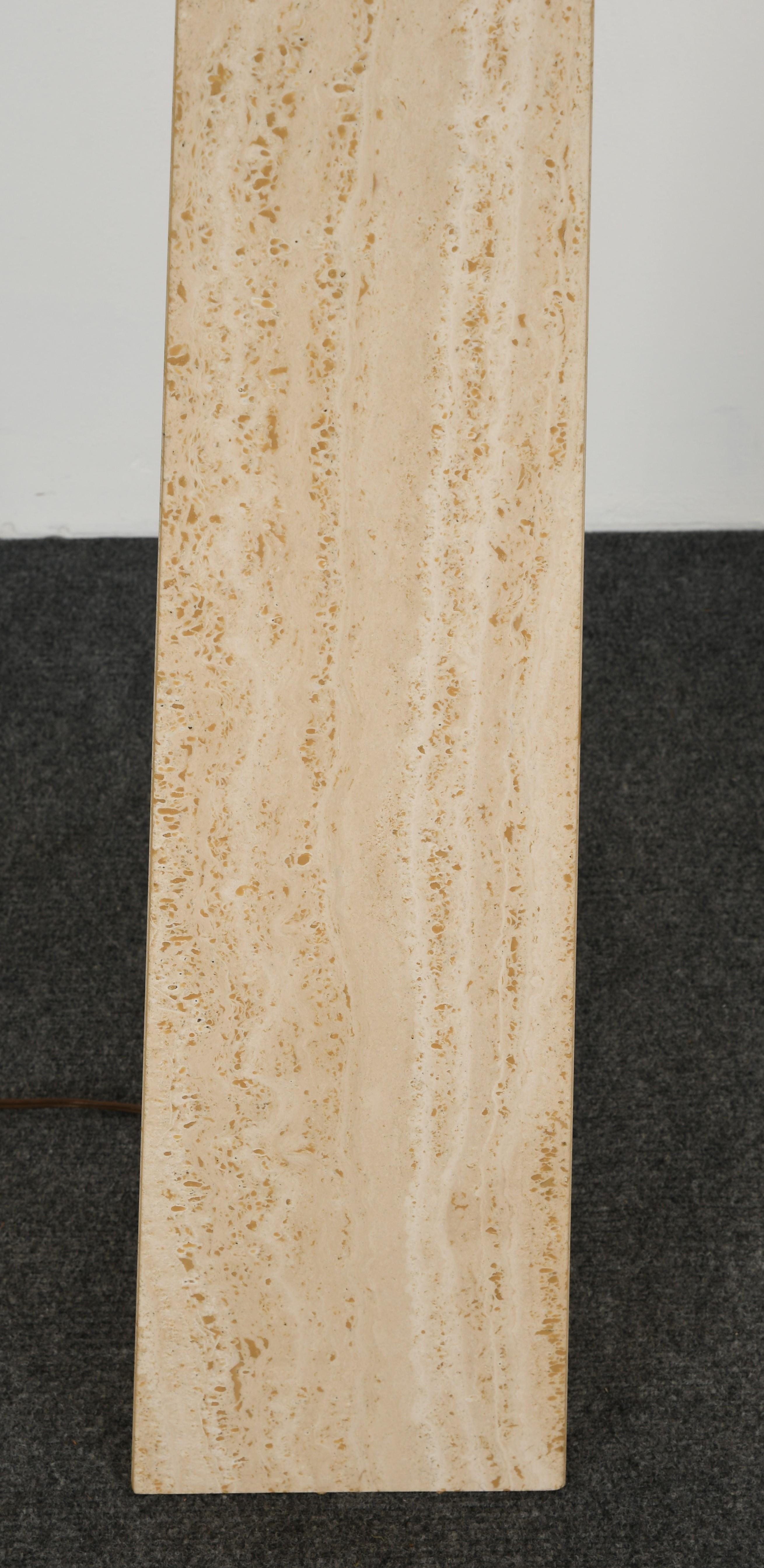 Travertine Roche Bobois Style Obelisk Floor Lamp, 1980s 1