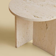 Travertine Roman Marble Circular Side Table, Made in Italy