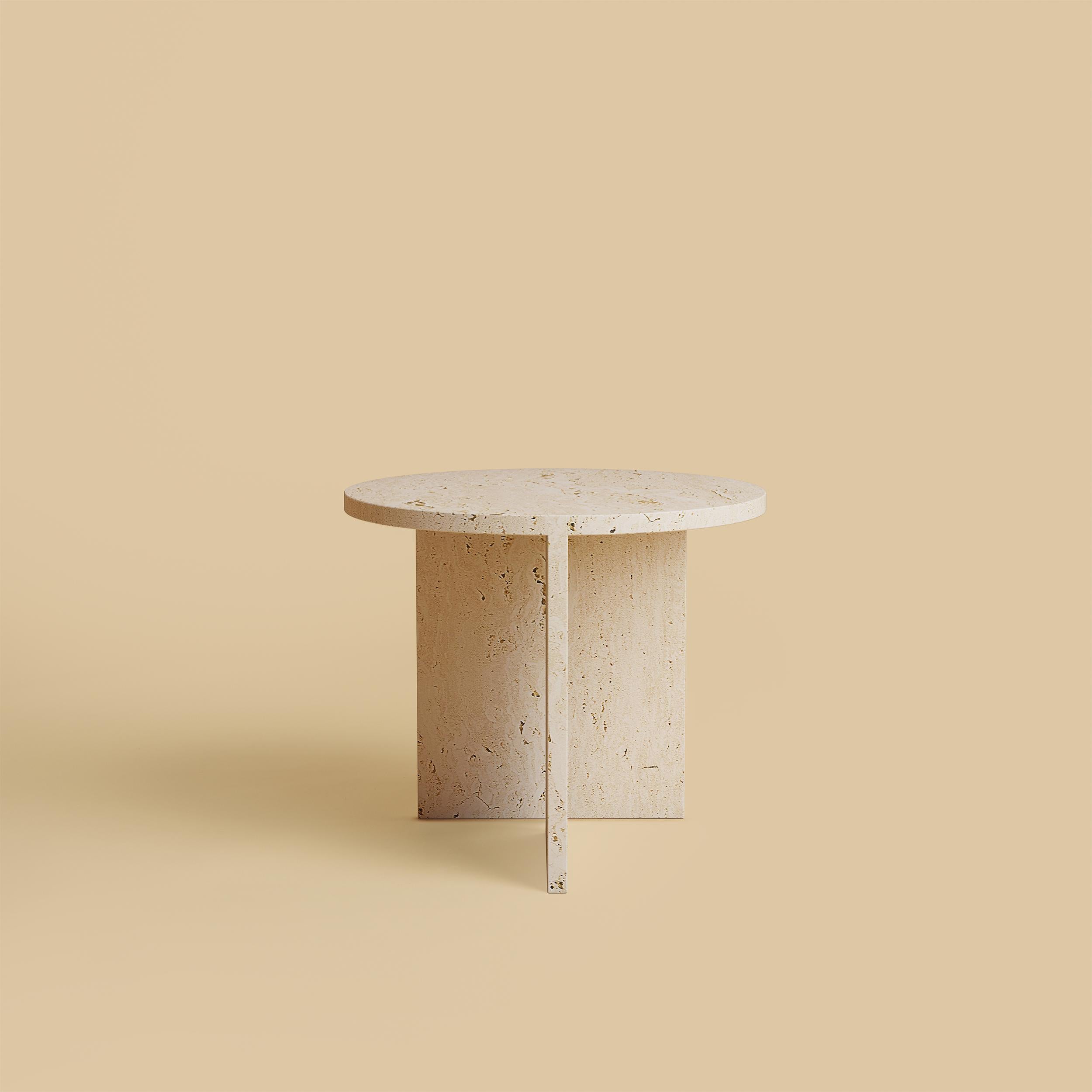 Moderne Table basse circulaire en marbre romain et travertin, fabriquée en Italie en vente