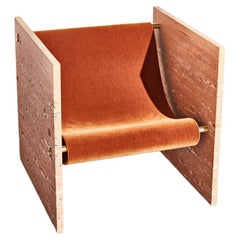 Travertine Rosso, Brass, and Mohair Chair by Slash Objects