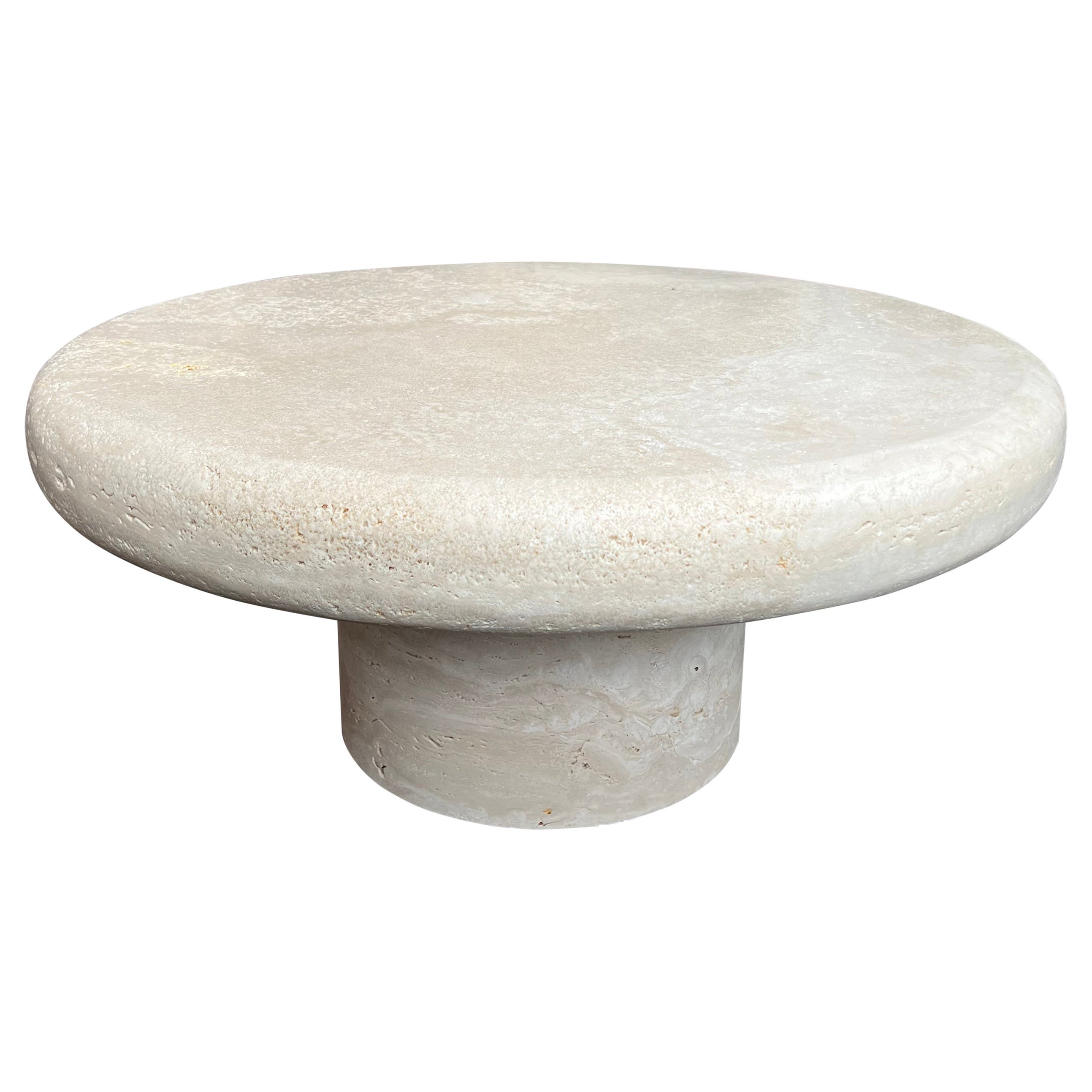  Travertine Round Coffee Table by Le Lampade For Sale