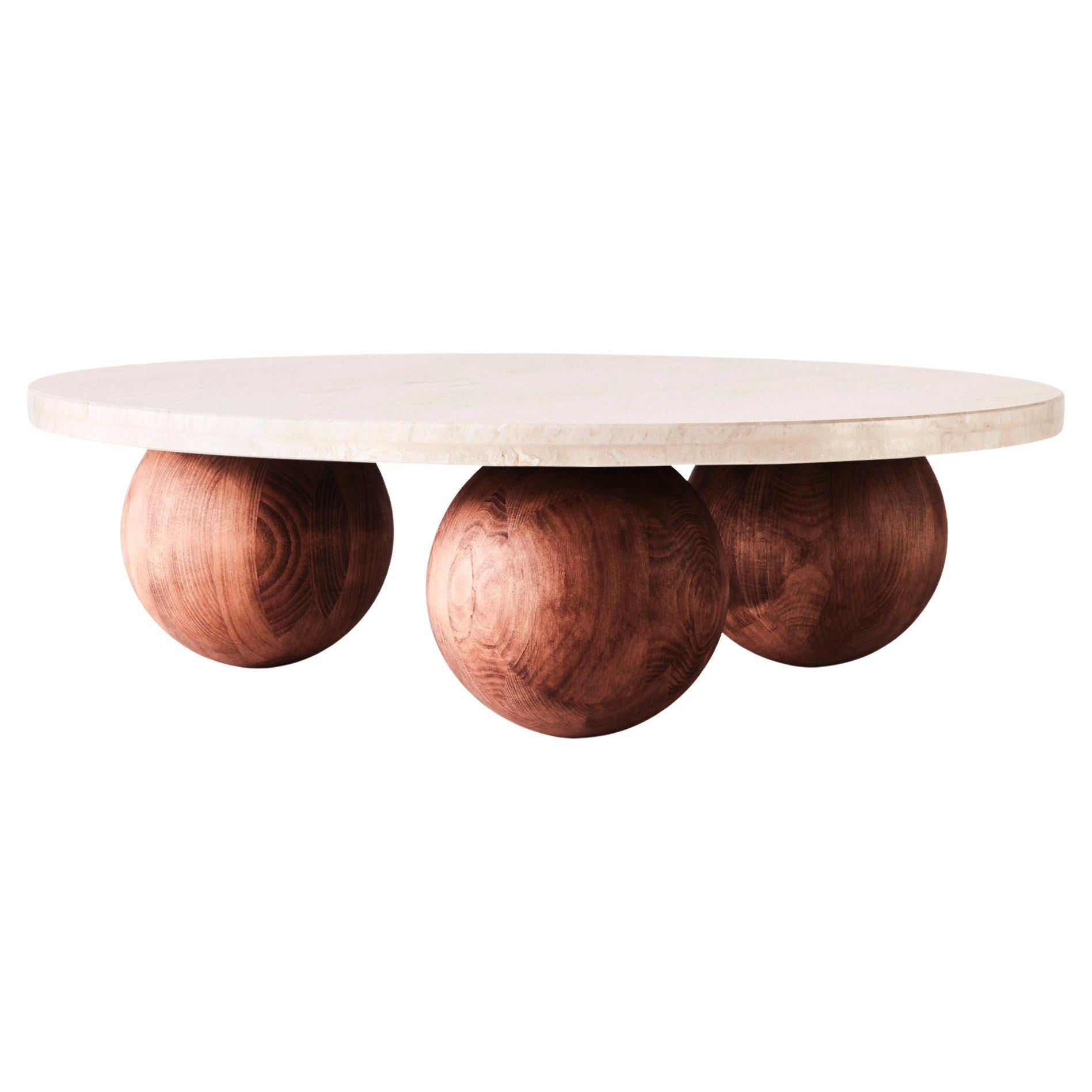 Travertine Round Coffee Table with Sphere Base, Model Sphere For Sale