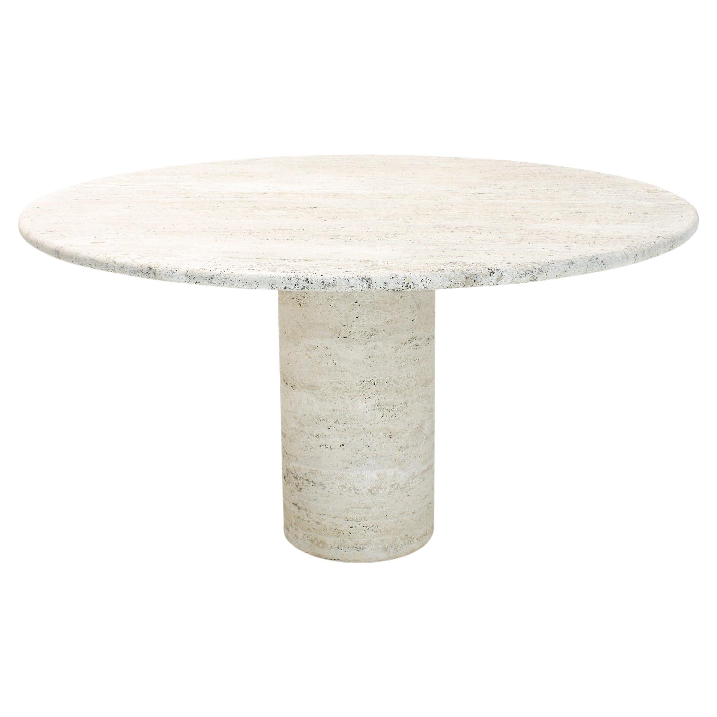 Travertine Round Dining Table attributed to Angelo Mangiarotti for Up&Up, 1970s For Sale