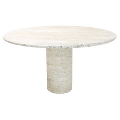 Travertine Round Dining Table attributed to Angelo Mangiarotti for Up&Up, 1970s