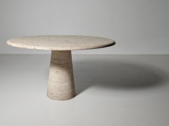 Mesa de comedor redonda de travertino de Angelo Mangiarotti para Up & Up, años 70