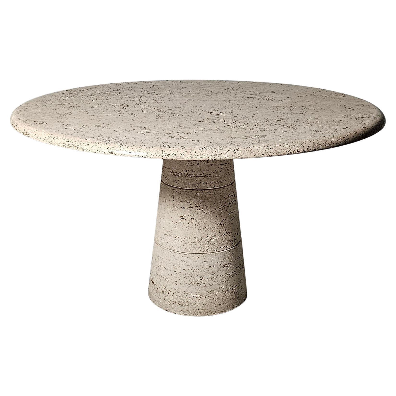 Travertine round dining table by Angelo Mangiarotti for Up&Up, 1970s For Sale