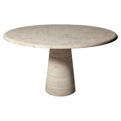 Vintage Travertine round dining table by Angelo Mangiarotti for Up&Up, 1970s