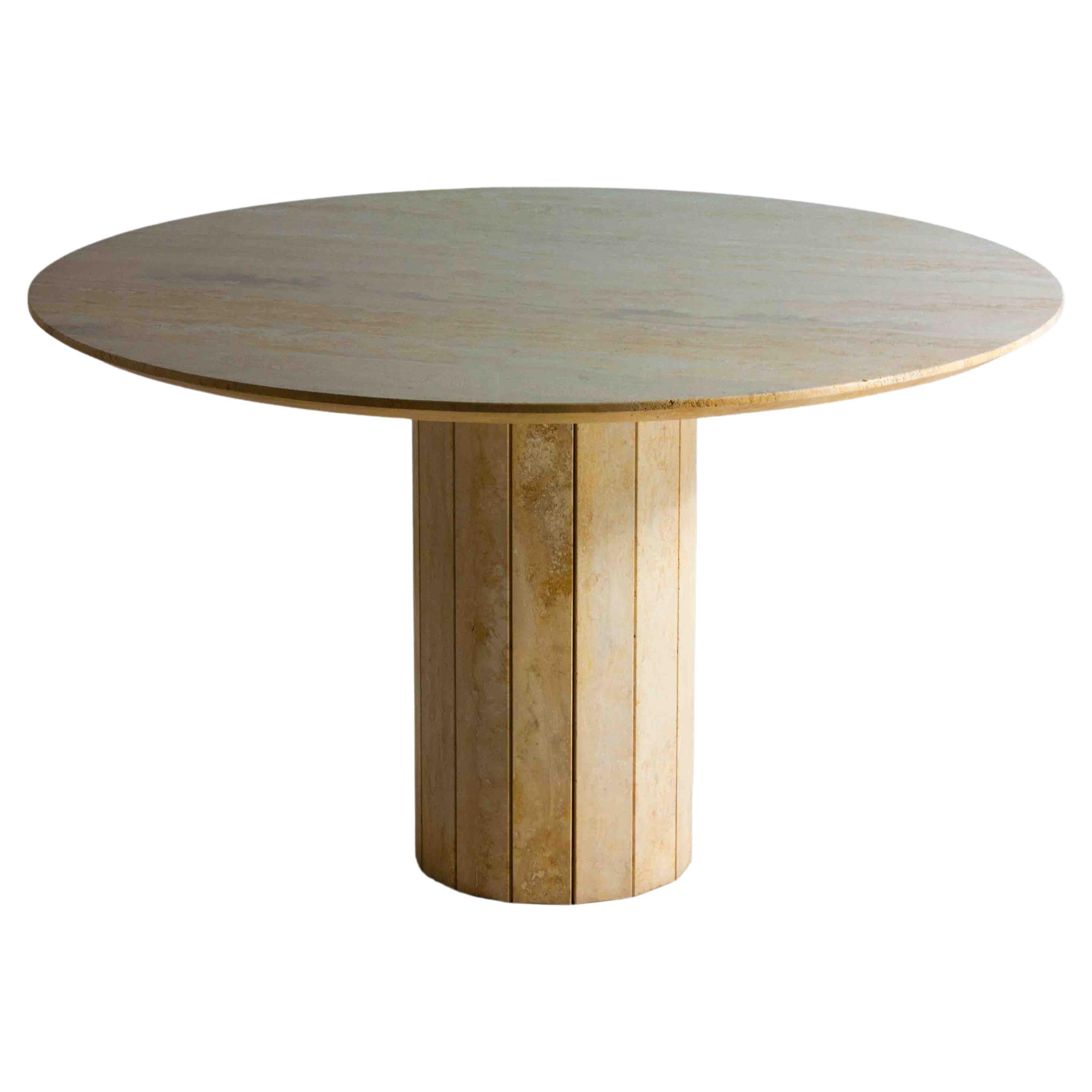 Travertine round dining table, Italy 1970s For Sale