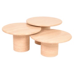 Travertine Round Pedestal Tiered Coffe Tables Set, Italy, 1970