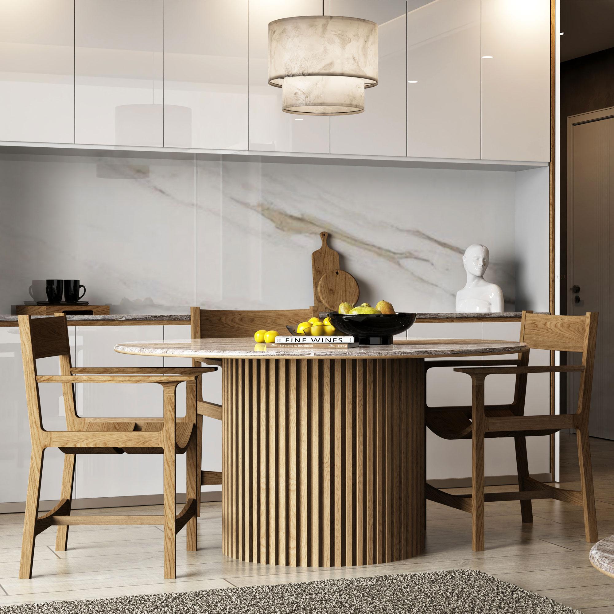 Contemporary Travertine Round Table – DOCIA For Sale