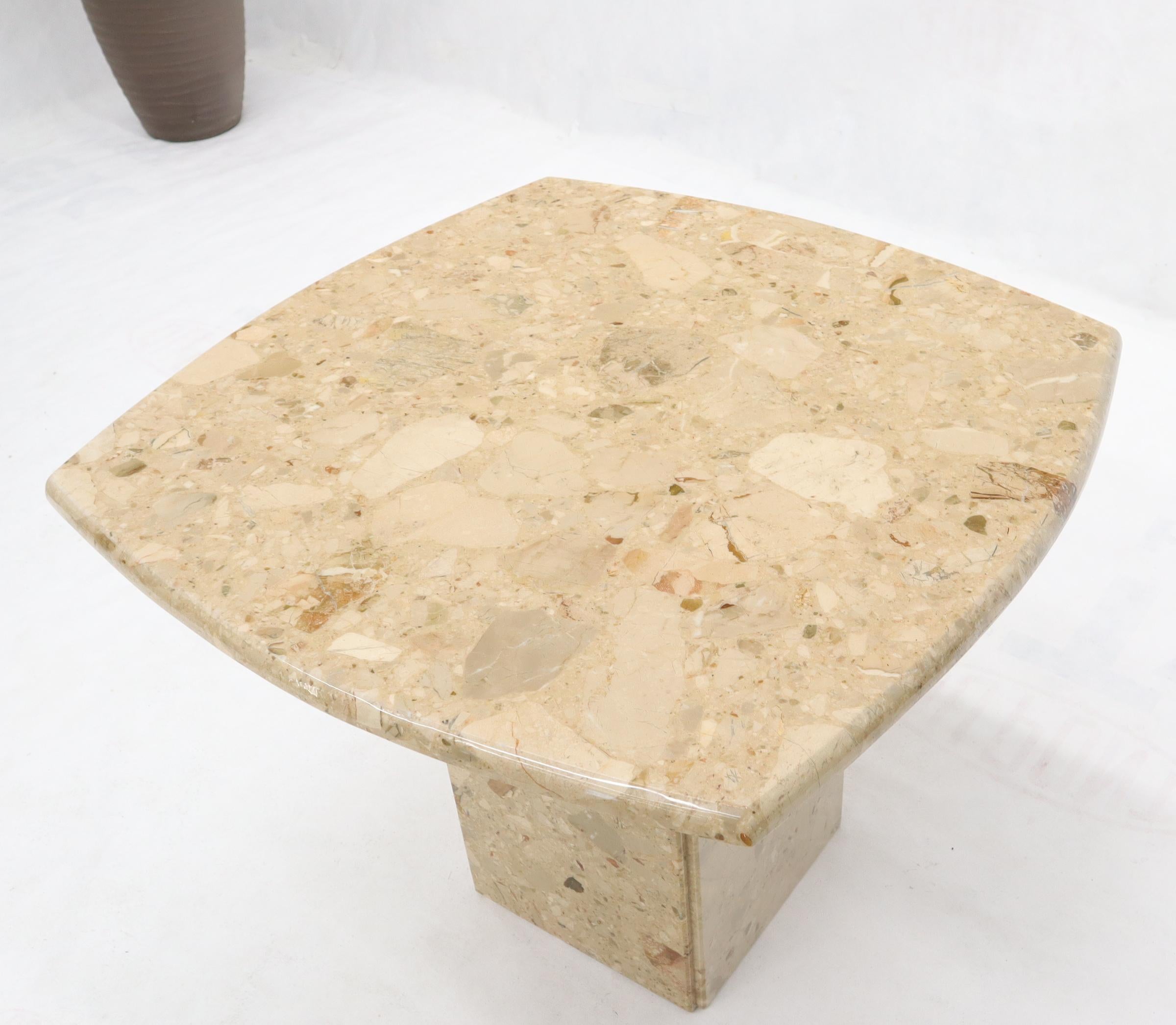 Polished Travertine Rounded Square Side Occasional Coffee Table Stand For Sale