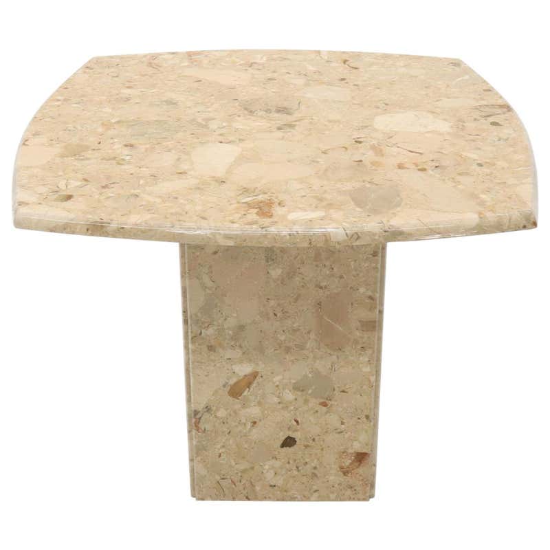 Contemporary Minimal Round Coffee Side Table in Travertine Stone ...