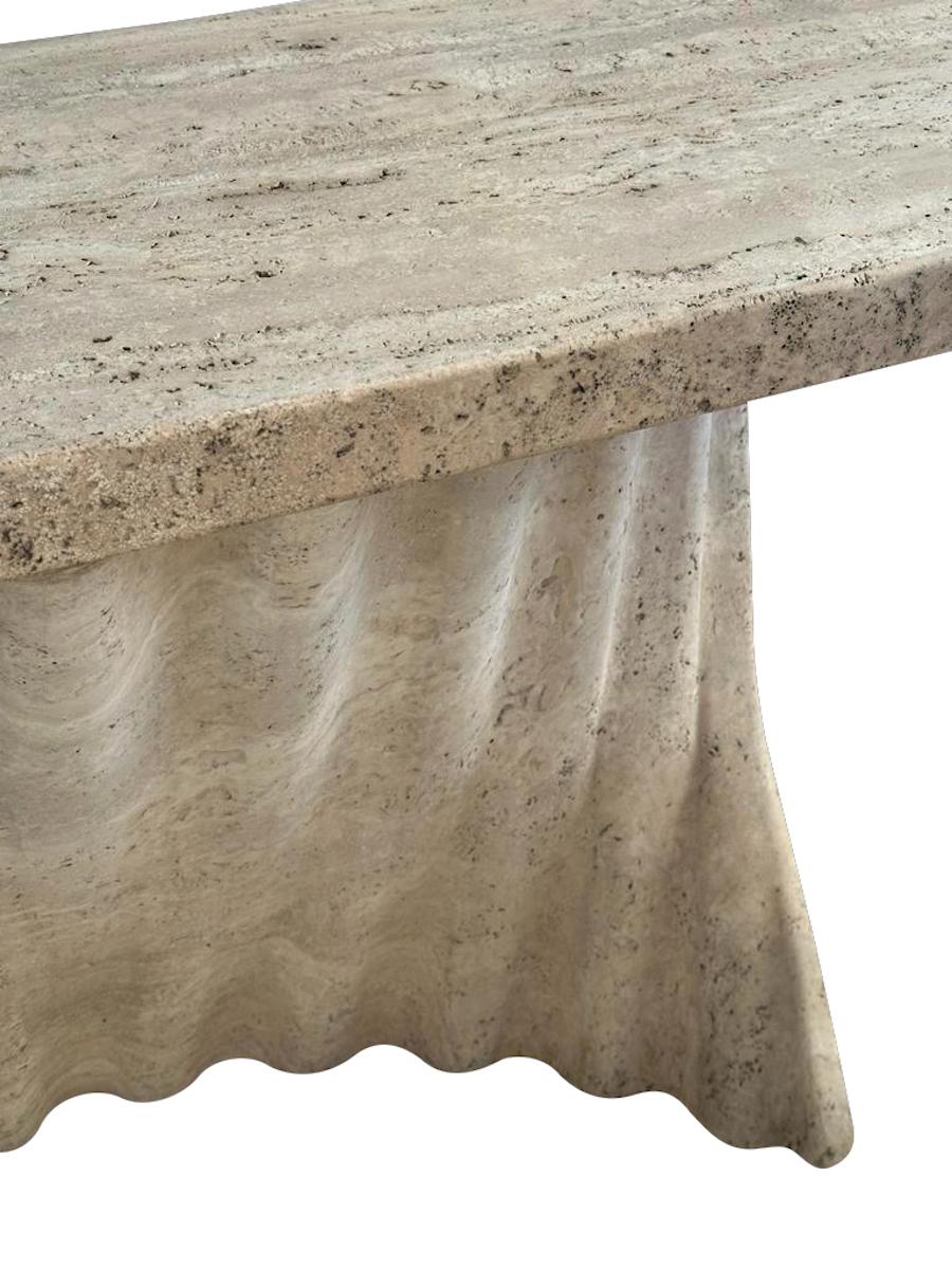 Spanish Travertine Sculpted Reeded Design Console, Spain, 1970s For Sale