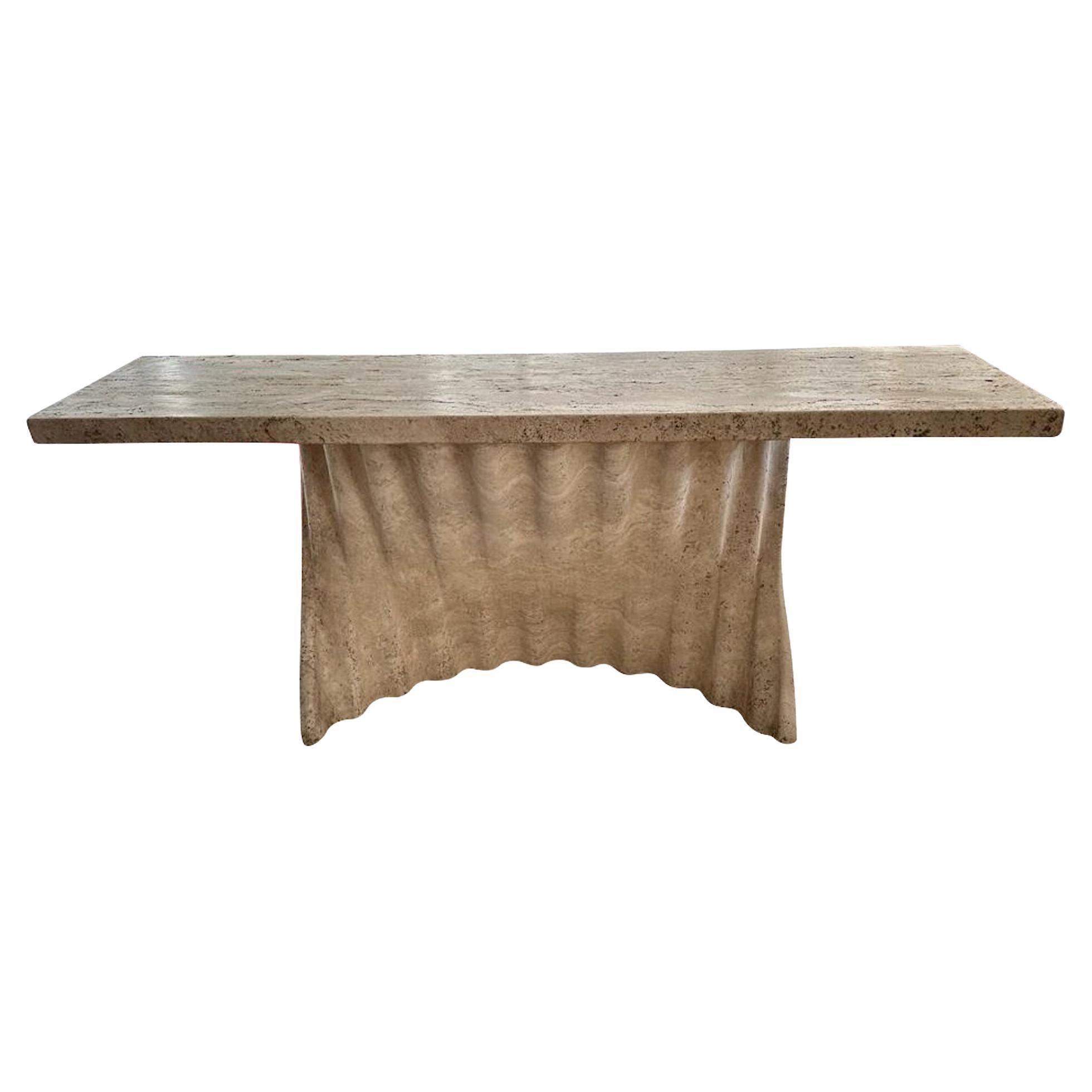 Travertine Sculpted Reeded Design Console, Spain, 1970s For Sale