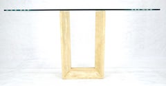 Travertine Sculptural Low Profile U Shape Base Glass Top Console Table MINT