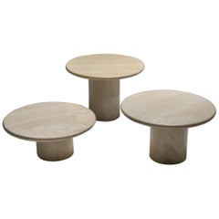Travertine Set of Round Side Tables