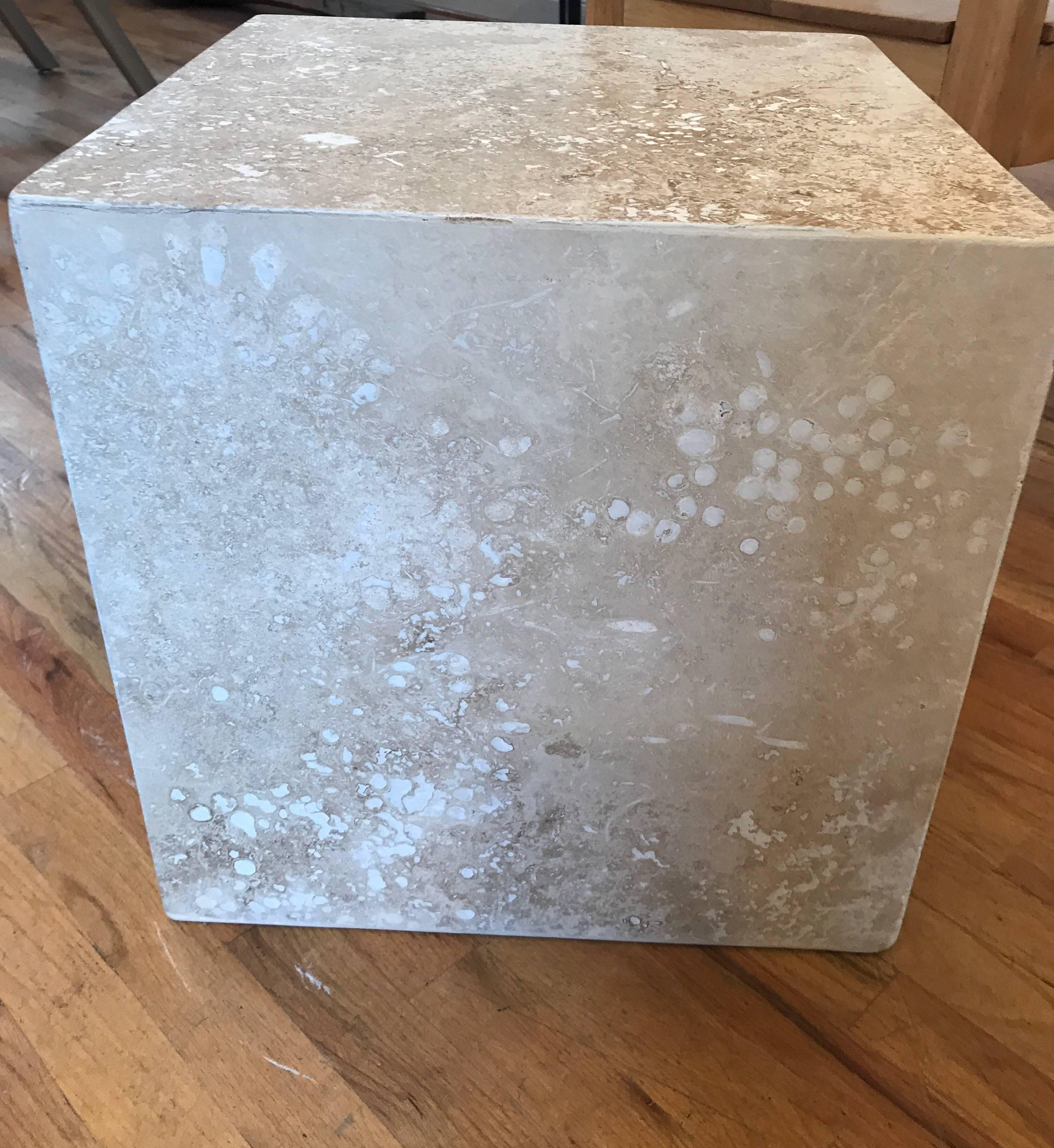Travertine Side End Table Cube 9