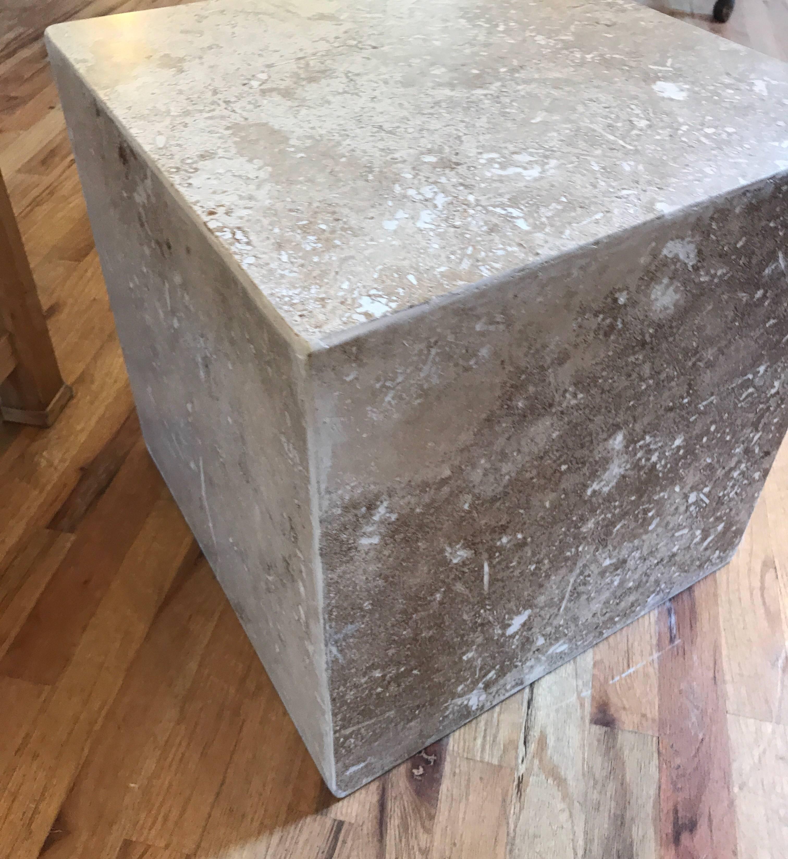 Travertine Side End Table Cube 11