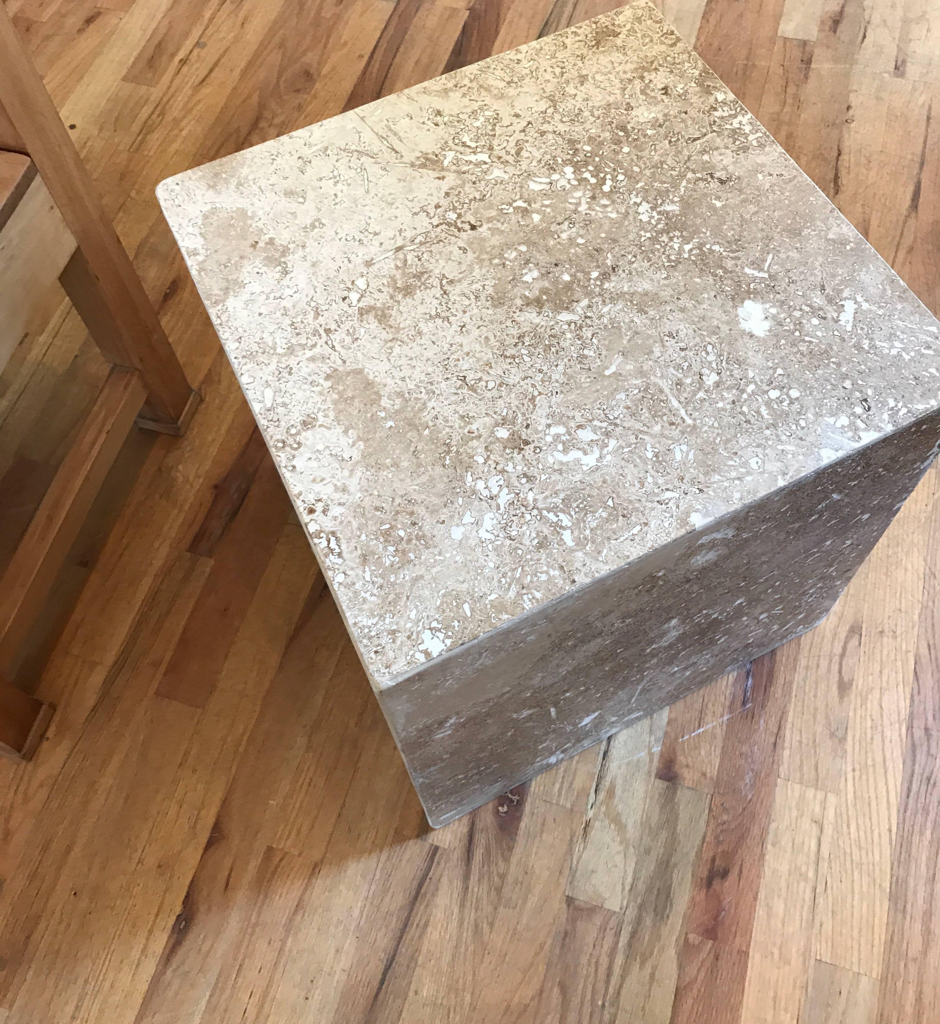 Travertine Side End Table Cube 12