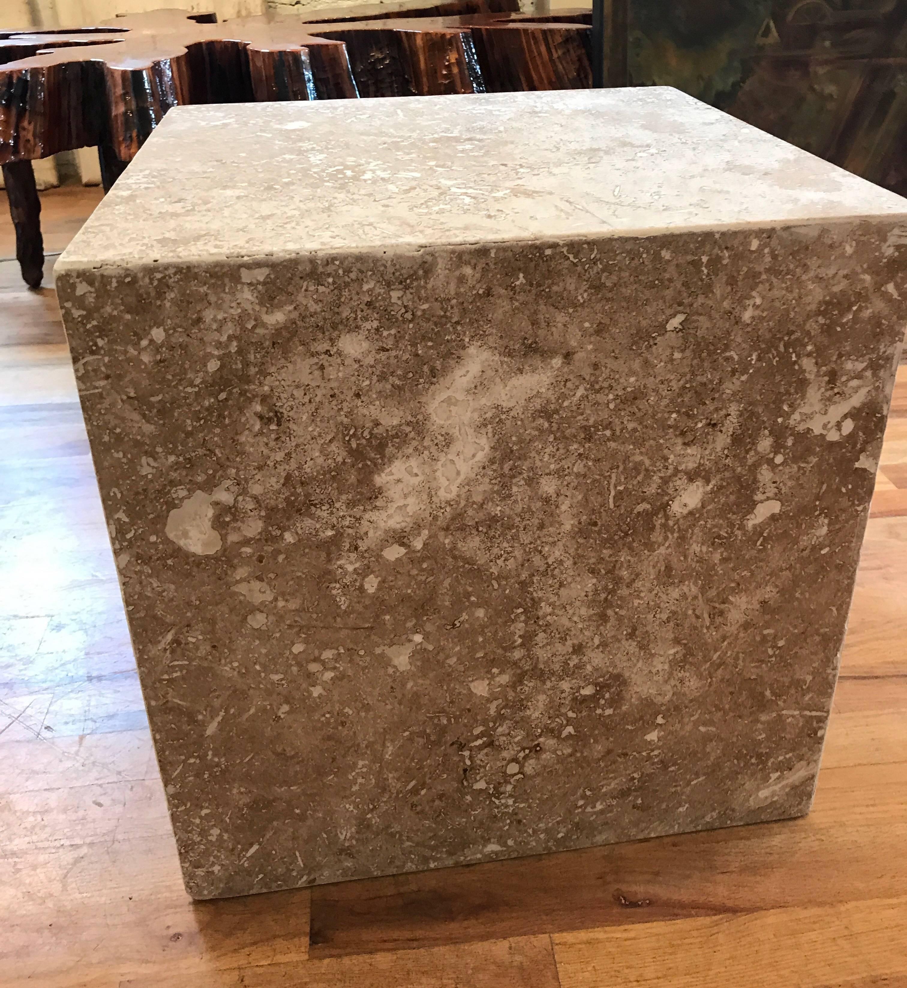 Modern Travertine Side End Table Cube