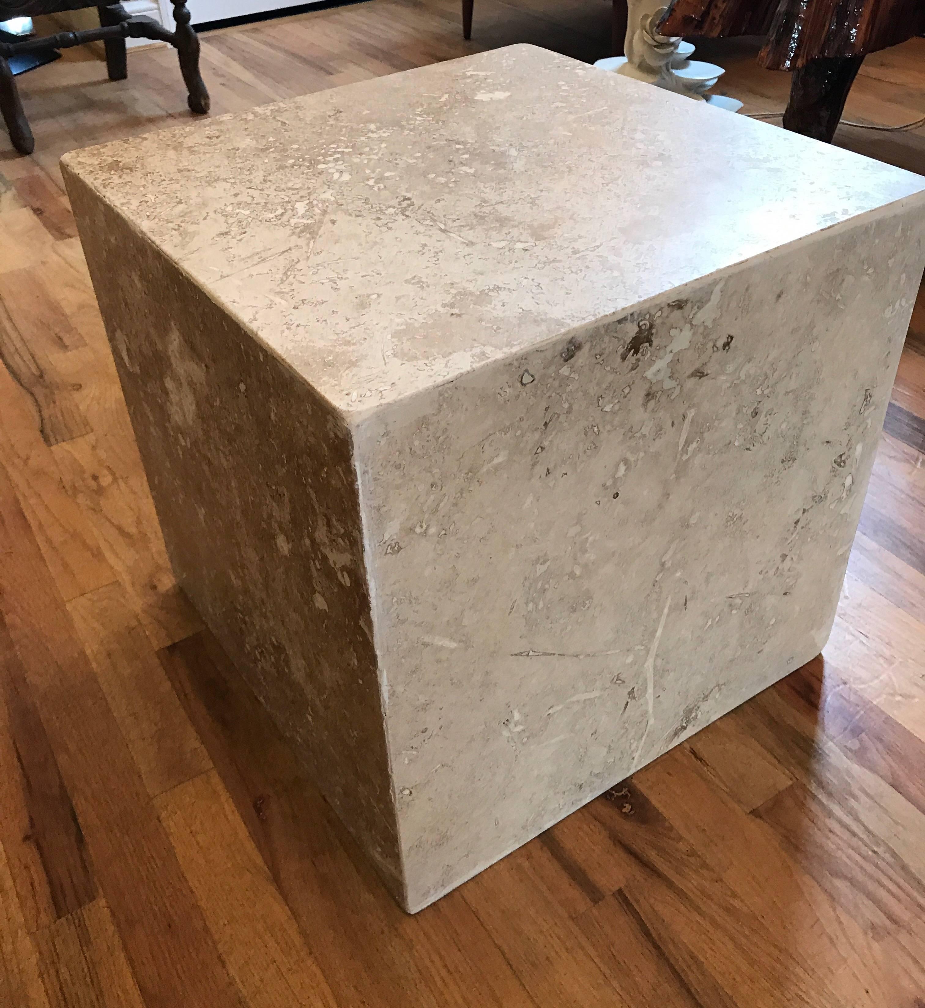 Italian Travertine Side End Table Cube