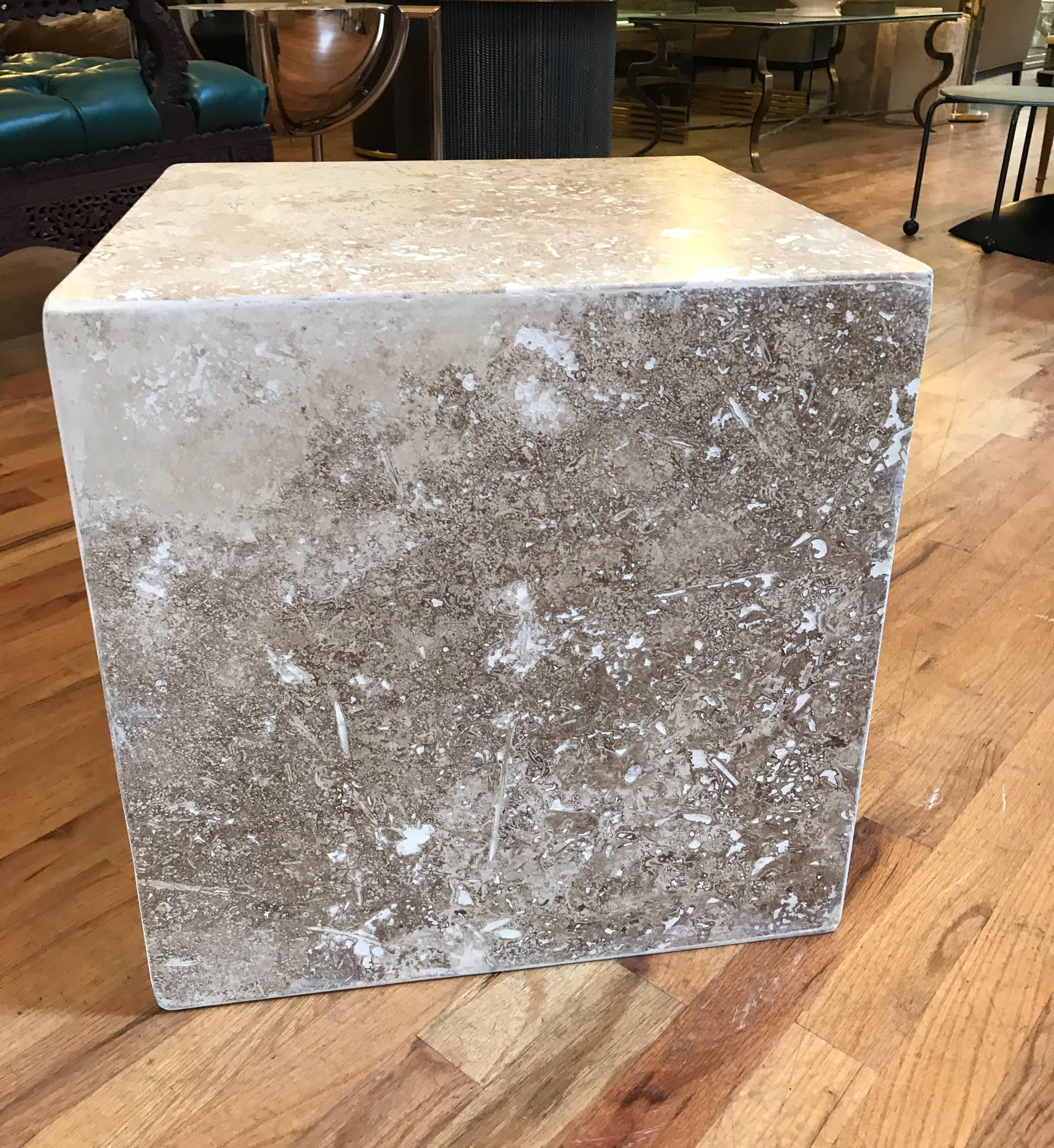 Contemporary Travertine Side End Table Cube