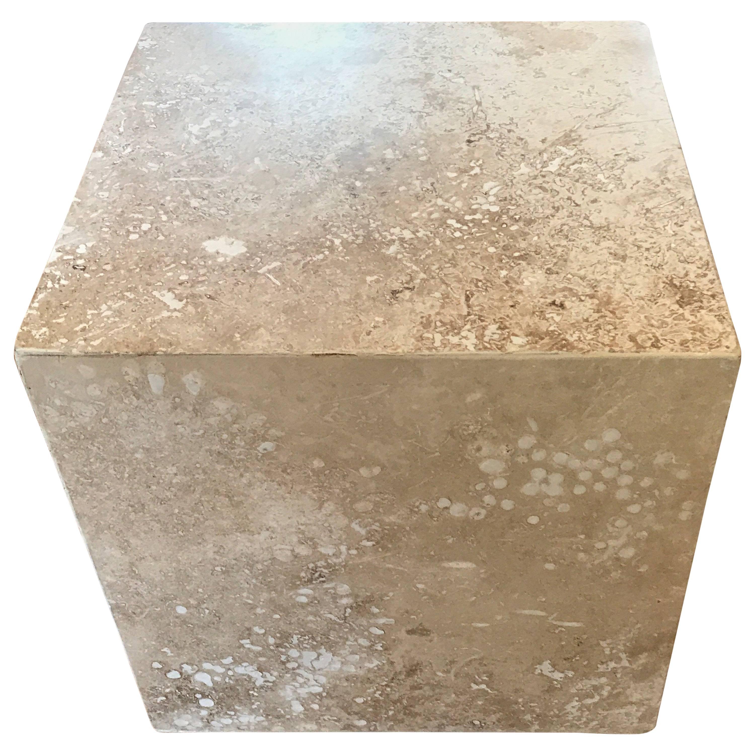 Travertine Side End Table Cube