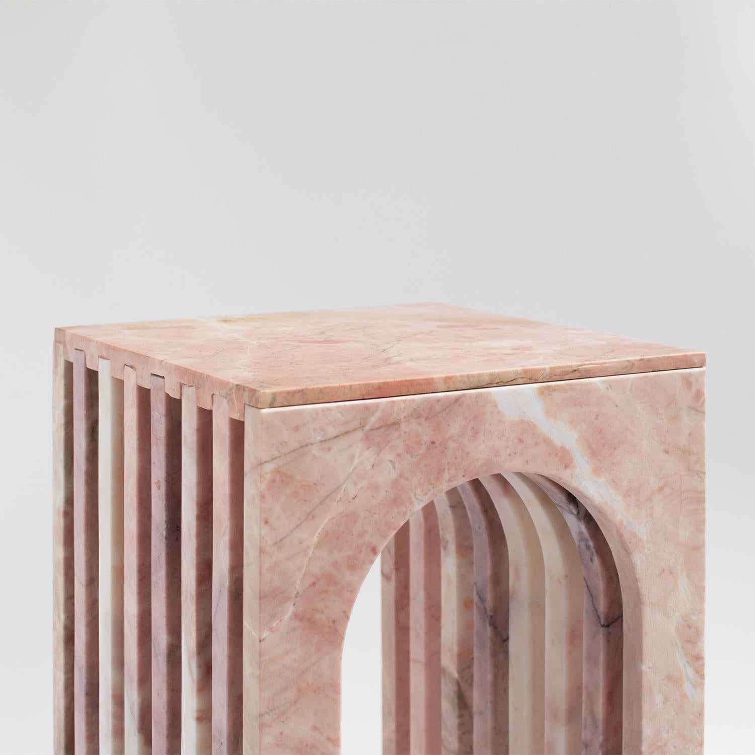 Hand-Crafted Pink Marble Side Table 