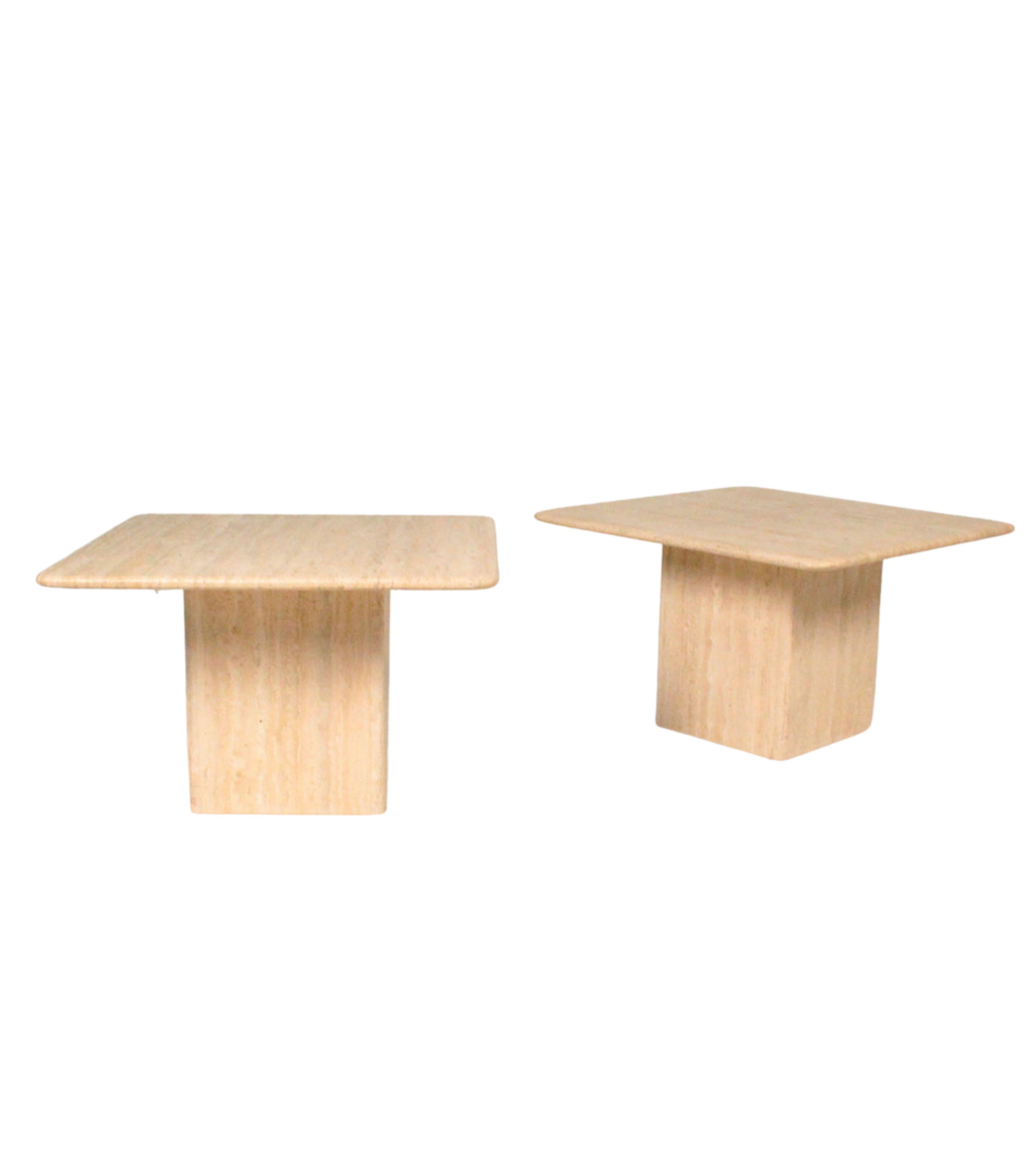 Mid-Century Modern Travertine Side Table in Pair, Italy, 1970s