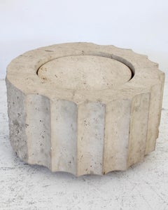 Travertine Side Table in The Form of A Fluted Column Hand Carved