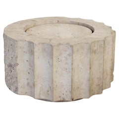 Travertine Side Table in The Form of A Fluted Column Hand Carved 